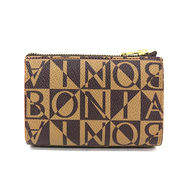 Bonia Monogram Coin Purse for Women - Genuine Leather Small Wallet with Zipper - Perfect for Travel, Shopping & Everyday Use (Brown)