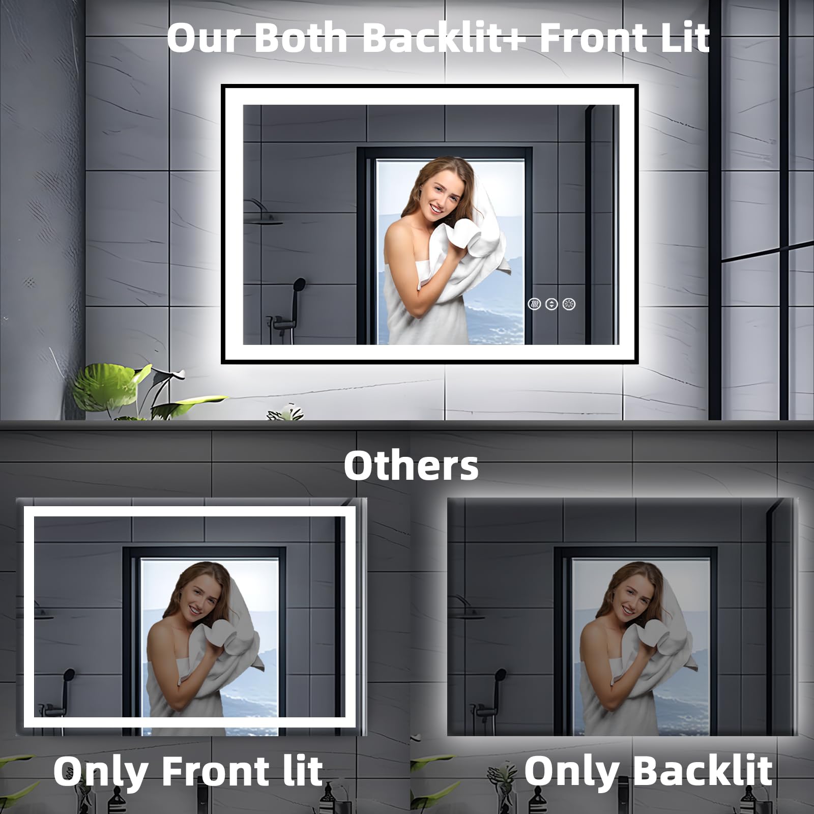 30x36 Inch LED Bathroom Mirror with Black Trim - Backlit & Front Lit Vanity Mirror, 3 Color Temperatures & Stepless Dimming (CRI90+), Anti-Fog, Shatterproof, Waterproof, Smart Touch Control - Perfect for Modern Bathrooms, Bedrooms, and Dressing Areas