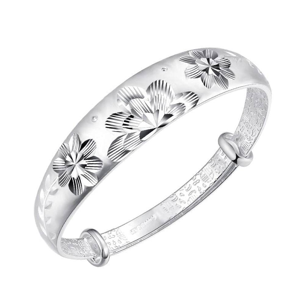 925 Sterling Silver Vintage Floral Carved Cuff Bangle Bracelet for Women - Elegant Friendship Jewelry Gift for Sister, Friend, Couple or Mom - Perfect for Birthday, Anniversary & Special Occasions