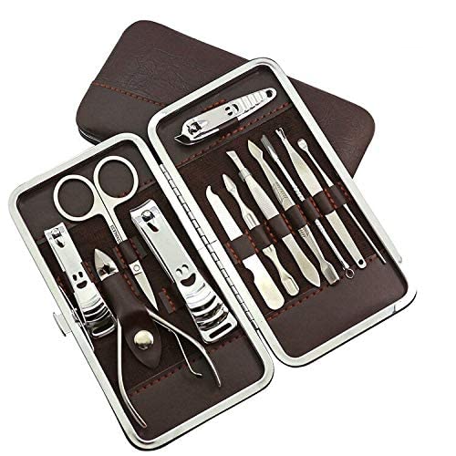 Ubersweet® 12-Piece Mini Manicure Pedicure Set - Cuticle Clippers, Nail Cleaner & Grooming Tools in Portable Case - Professional Nail Care Kit for Home, Travel & Salon Use