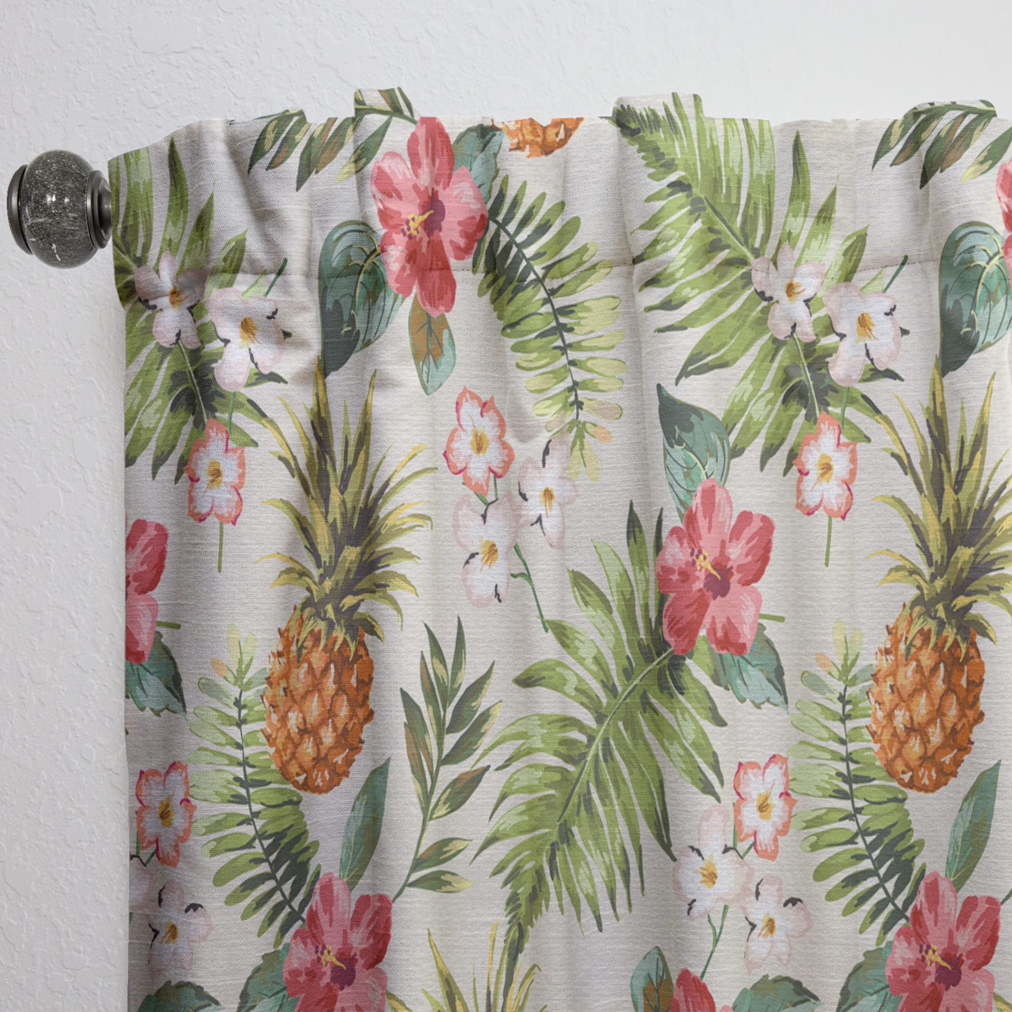 DesignQ Thermal Insulated Curtains - Jungle Pineapple Red Flower Pattern for Bedroom & Living Room - 52x63 Inch Single Panel Window Drapes - Perfect for Home Decor, Privacy & Energy Saving