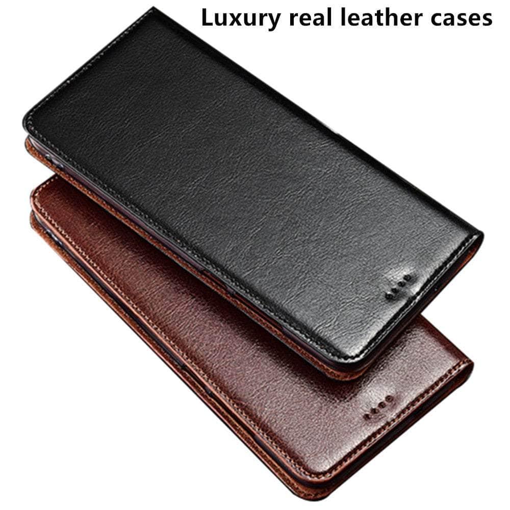 Premium Crazy Horse Genuine Leather Magnetic Case for Samsung Galaxy S22 Ultra - Slim Fit, Card Holder & Wireless Charging Compatible - Perfect for Business, Travel & Everyday Protection