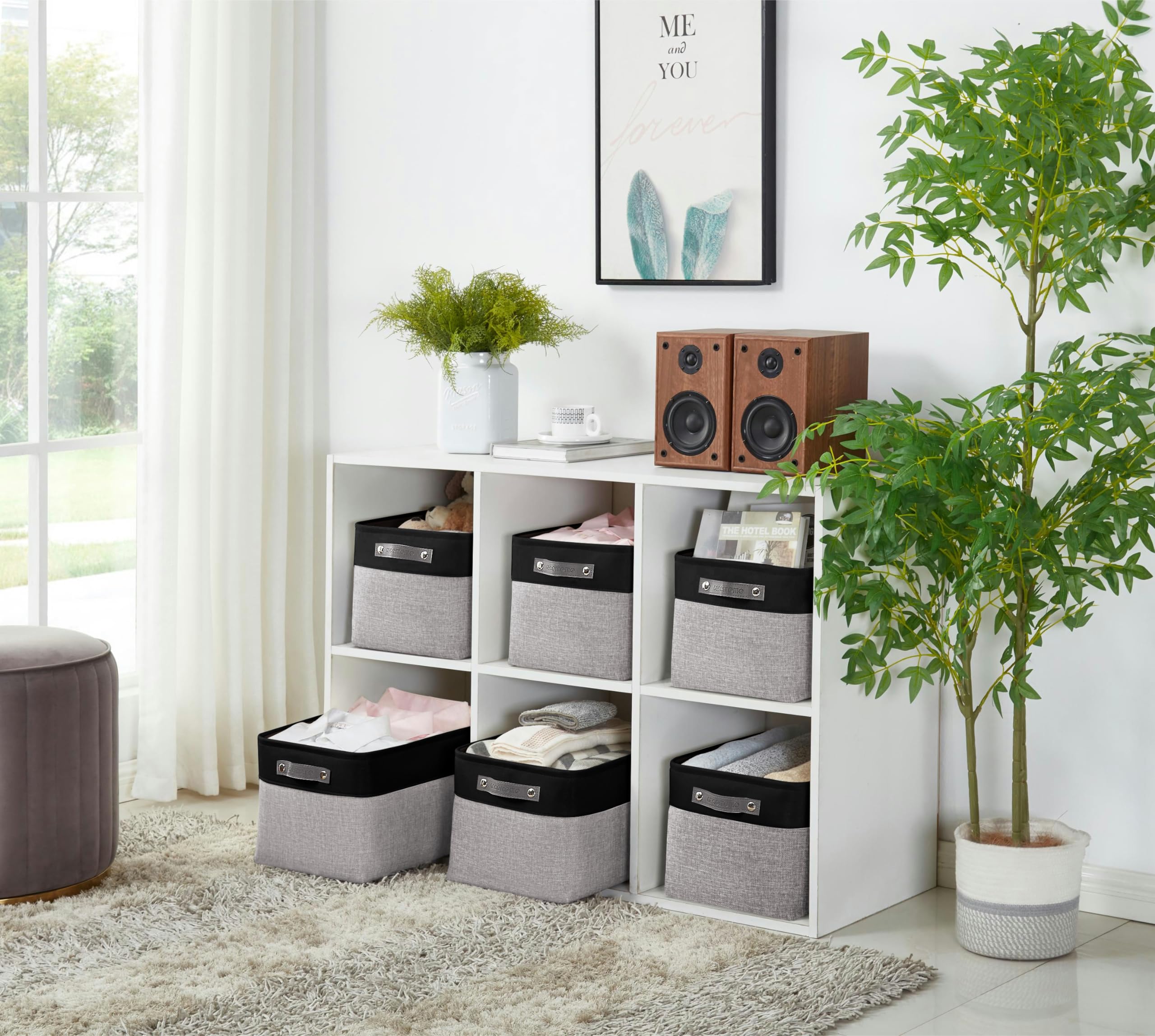Decomomo Fabric Storage Bins - Large 3-Pack Grey & Black Closet Organizer Baskets for Shelves, Toys, Nursery, and Home Organization | Perfect for Bedroom, Playroom, and Office Storage Solutions