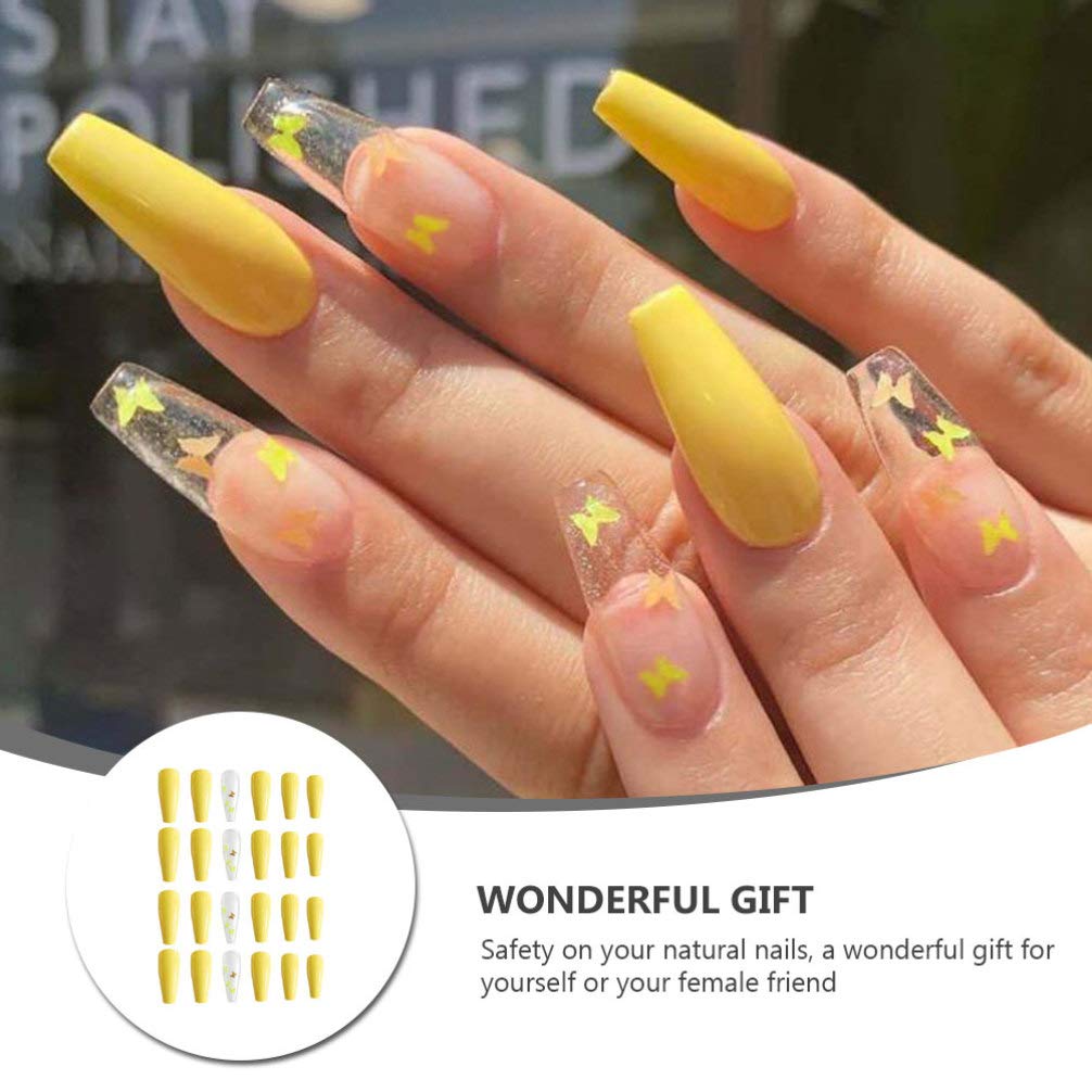 FRCOLOR 24pcs Long False Nails - Butterfly Full Cover Solid Color Nail Tips for Women | Nail Art Accessories for Manicure, Party, Wedding & Daily Wear