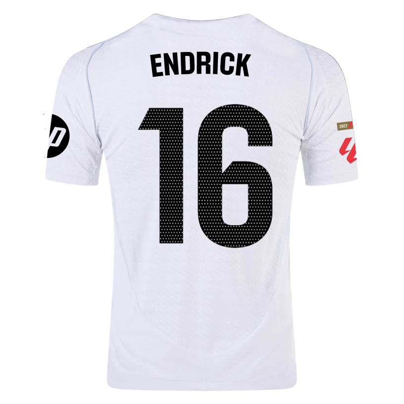 Adidas Endrick Real Madrid Authentic Home Jersey 2024/25 - White & Black with La Liga Patches | Official Soccer Uniform for Fans & Players - Perfect for Match Day, Training & Collecting