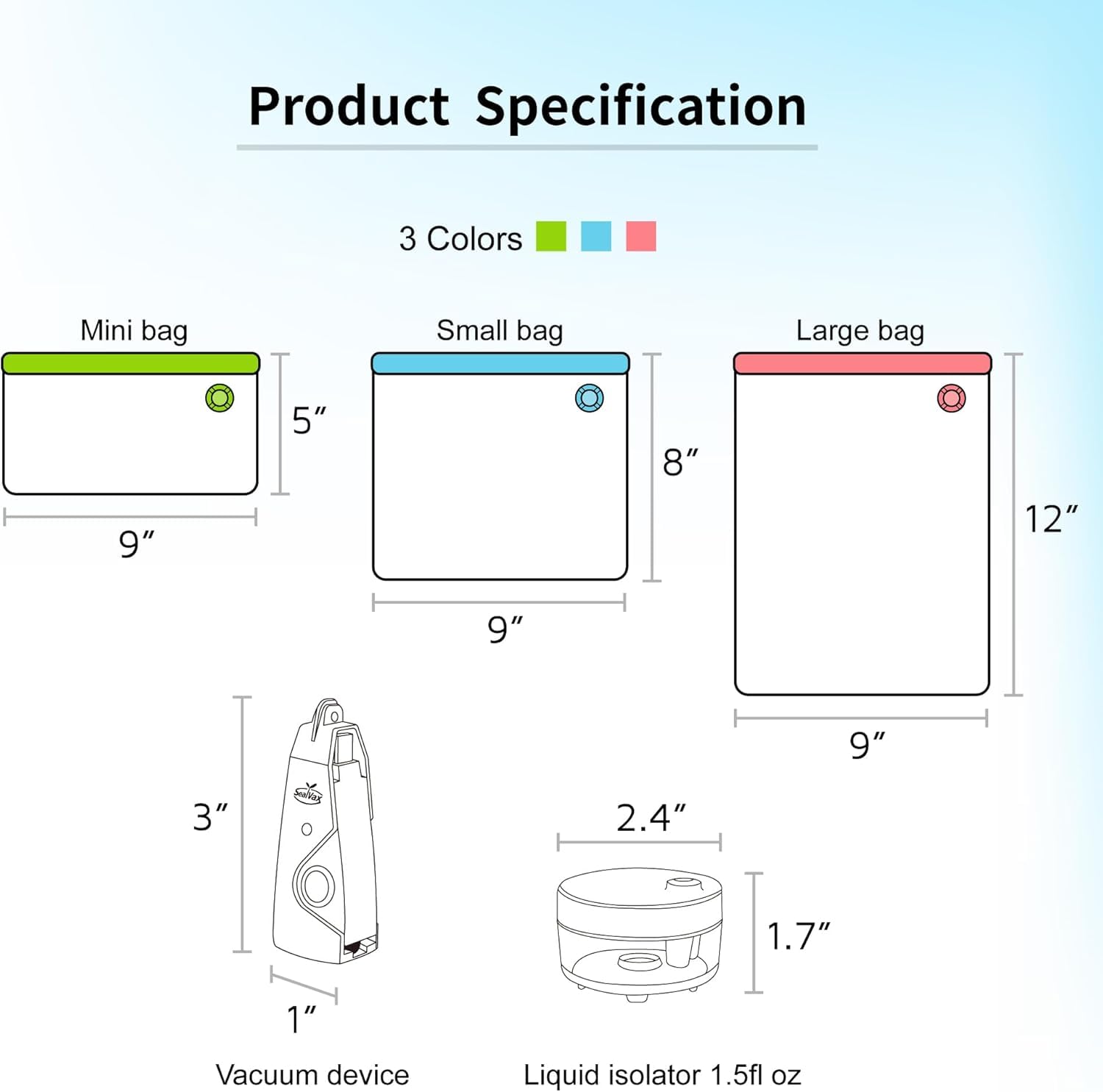 SealVax® Reusable Vacuum Sealer Bags (4-Pack) with Handheld Pump - Airtight Food Storage for Sous Vide, Meal Prep & Freezer Organization | Perfect for Kitchen, Camping & Food Preservation