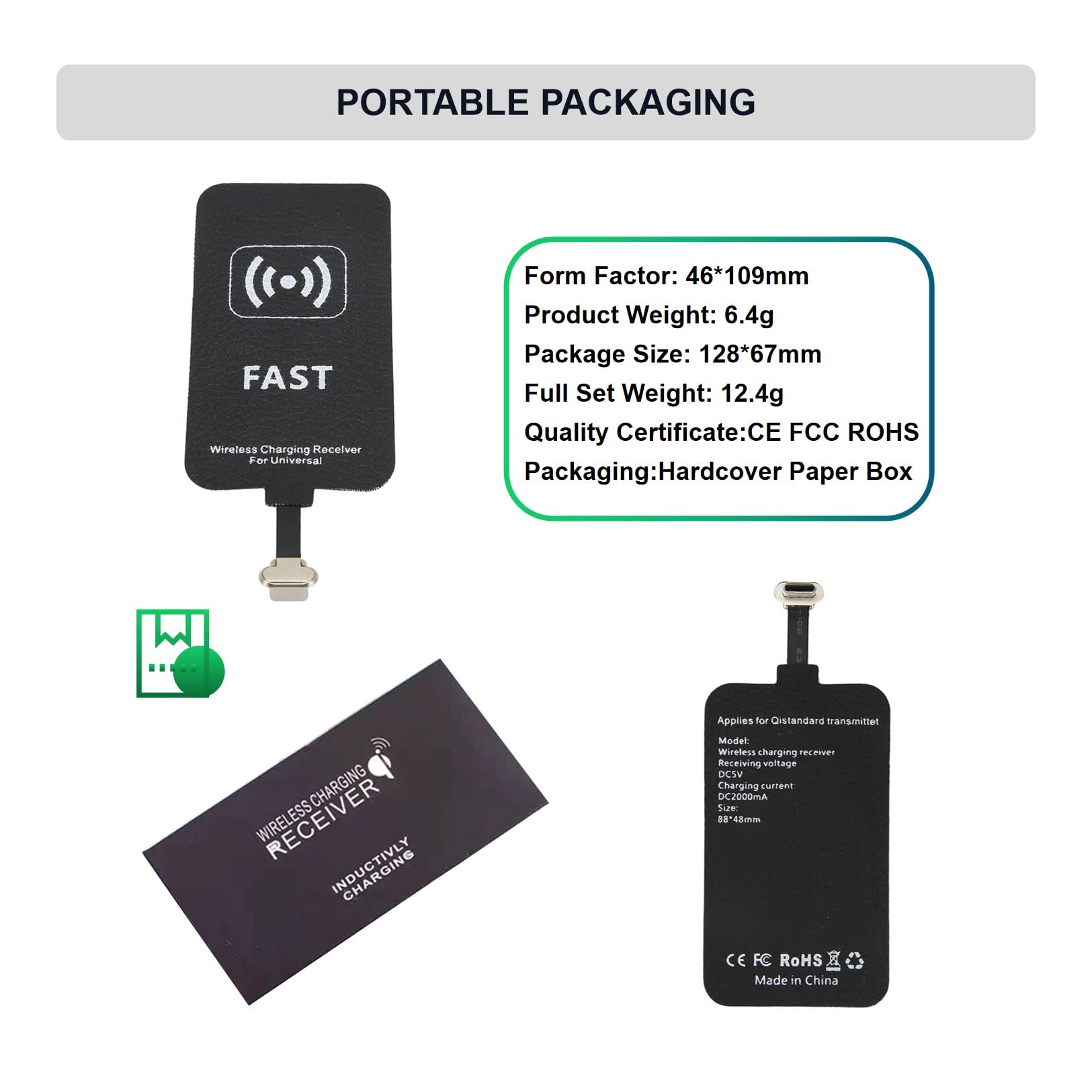 10W USB Type C Fast Qi Wireless Charging Receiver Adapter - DIY Wireless Charging Module for Phones, Cars & Home Use