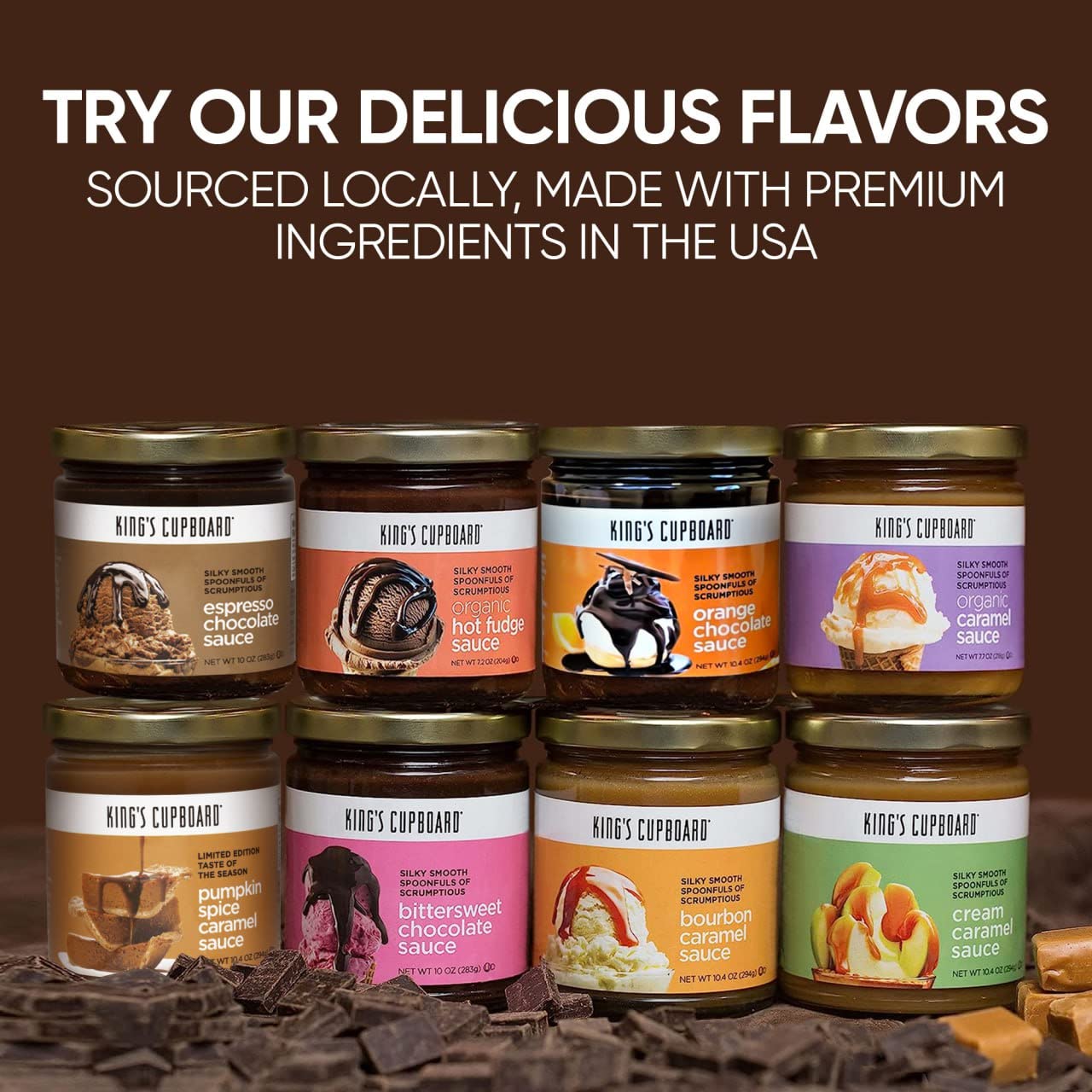 Organic Hot Fudge Sauce by King's Cupboard - Premium Chocolate Topping for Ice Cream, Desserts, Coffee, Baking & Fondue | Gluten-Free, Kosher, All Natural | 7.2 oz (Pack of 12) | Perfect for Family Gatherings, Movie Nights & Holiday Treats
