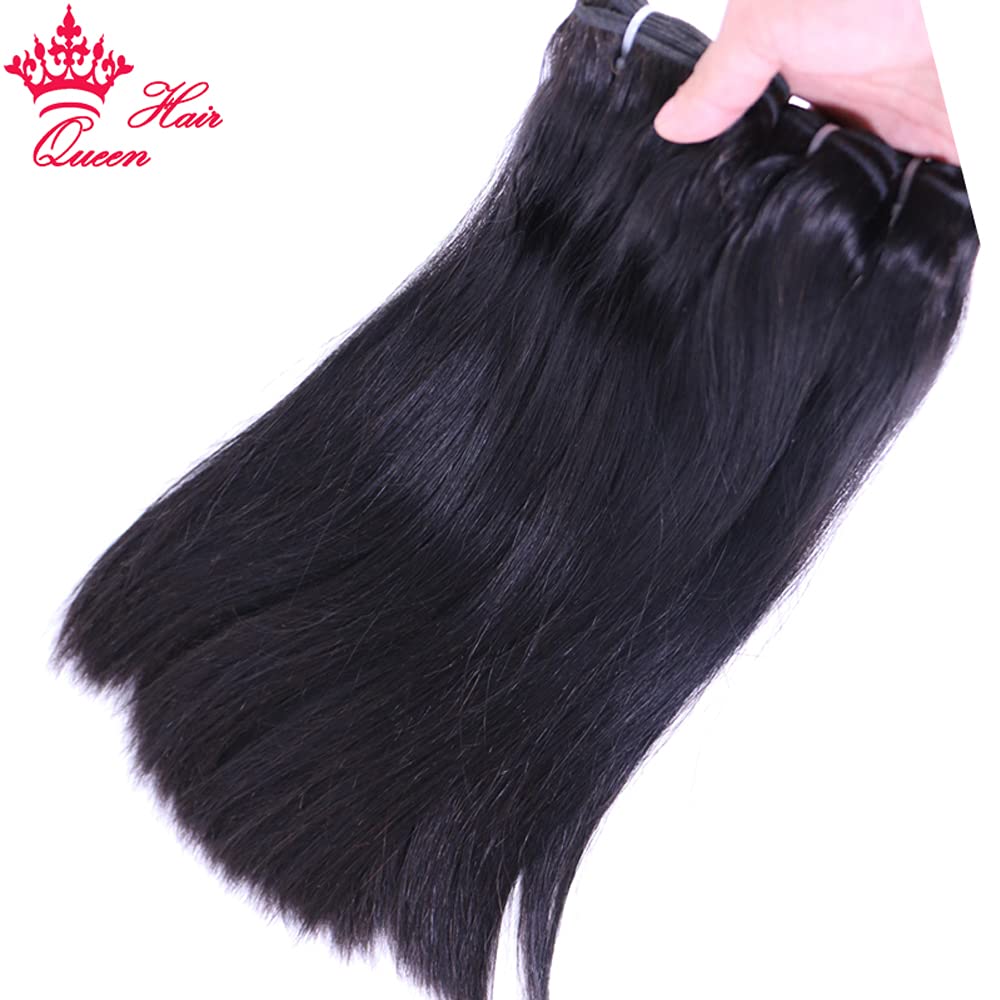 Premium 100% Unprocessed Brazilian Virgin Human Hair Weft - Double Drawn Bone Straight Full Bundle (10 10 10 Inches) | Queen Hair Products | Perfect for Extensions, Weaves & Natural Hairstyles