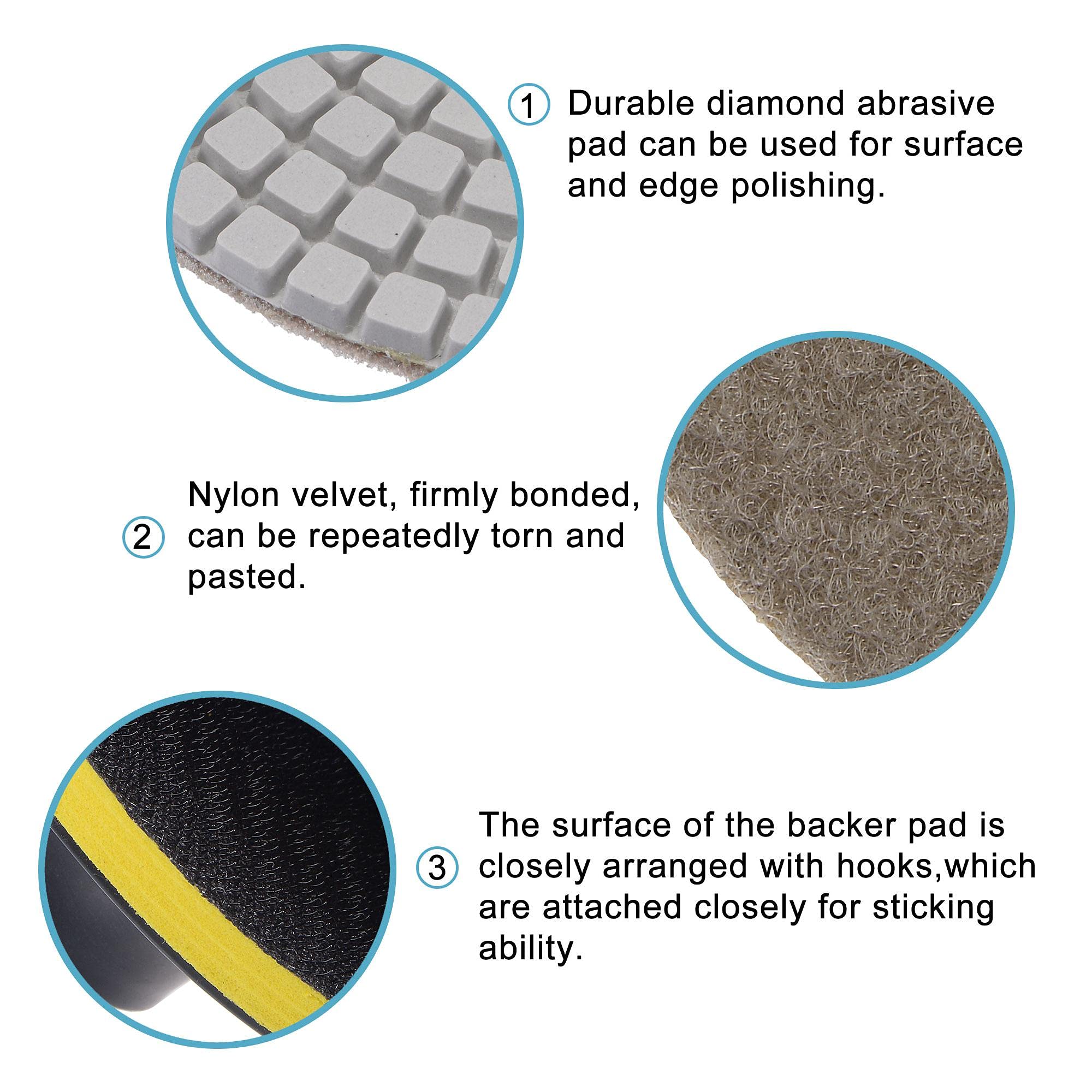 4 Inch 8000 Grit Diamond Wet Polishing Pad Set for Stone, Concrete & Marble - M10 Hook & Loop Backing with Connecting Rod - Perfect for Grinders, Polishers & Professional Stone Restoration Projects