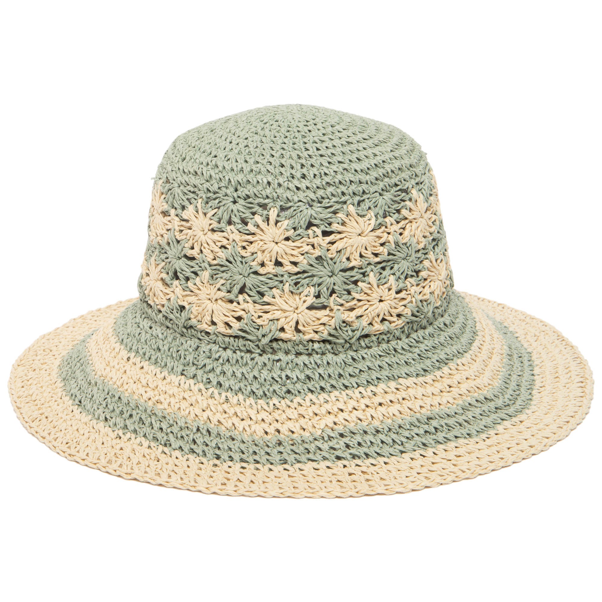 Women's Stylish Striped & Floral Crochet Bucket Sun Hat - Perfect for Beach, Summer Outfits and Outdoor Activities