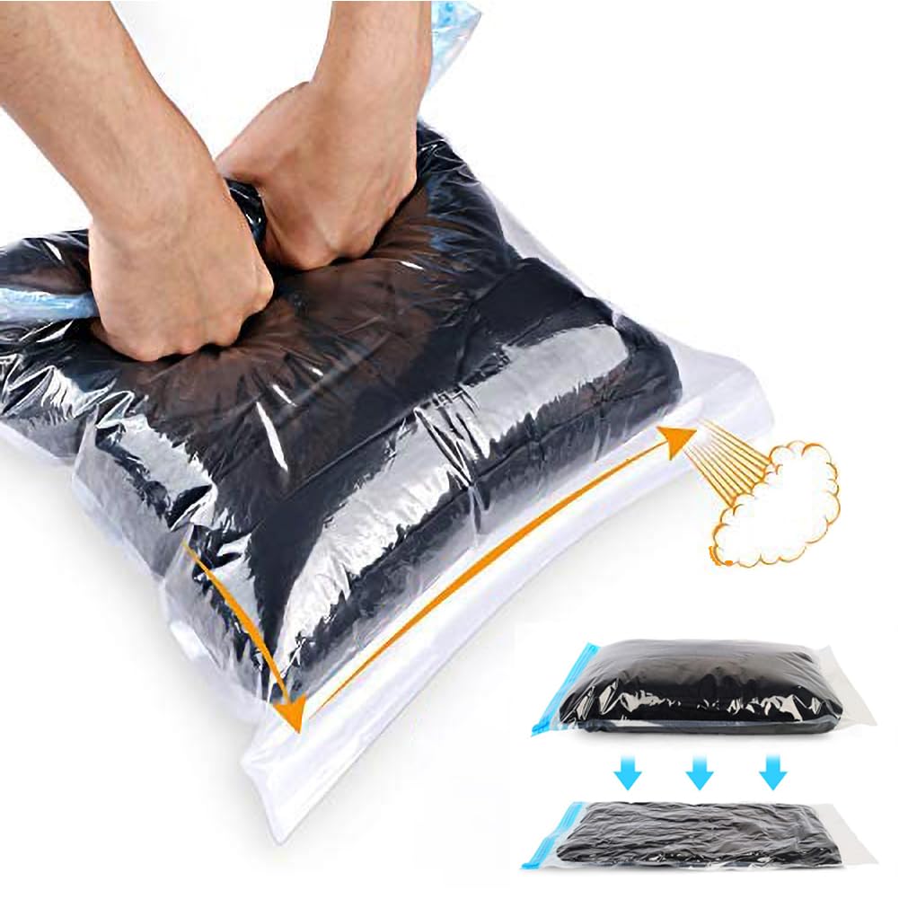 12 Pack Vacuum Storage Compression Bags for Travel & Home - Space Saver Organizers (Transparent) - No Pump Needed - Perfect for Clothes, Blankets & Seasonal Storage | Travel Essentials & Home Organization
