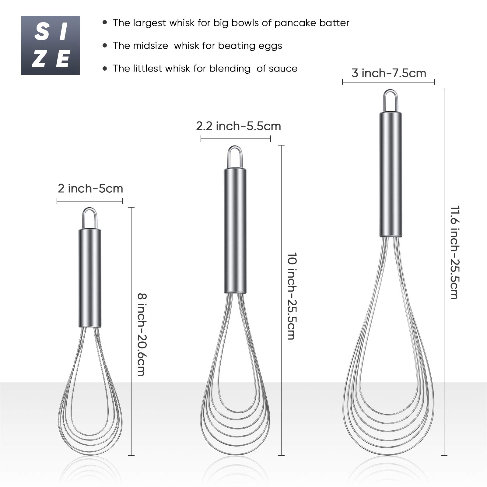 Patelai 3-Piece Stainless Steel Flat Whisk Set - 8
