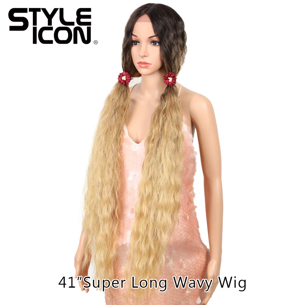 41” Long Wavy Synthetic Lace Front Wig with Baby Hair - Half Hand Tied 130% Density Human Hair Wig for Women (TAT6/27/24E) - Perfect for Cosplay, Daily Wear & Special Occasions