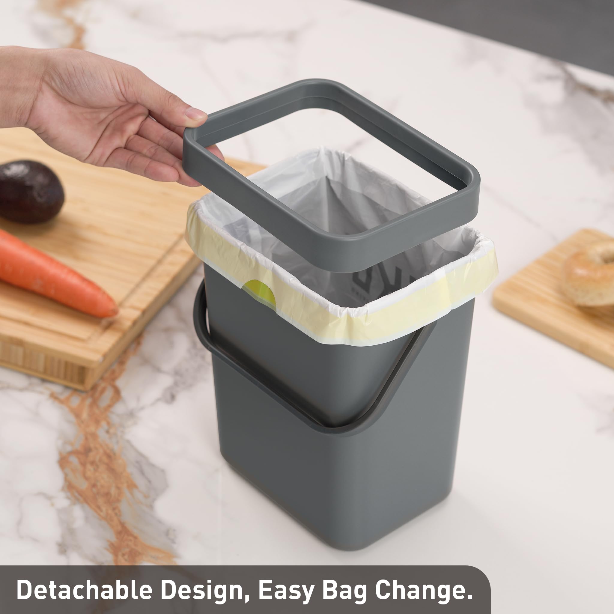 EKO Puro Mini Wall-Mounted Trash Can with Lid - 0.79 Gal / 3L Small Hanging Kitchen Compost Bin for Food Waste - Space-Saving Grey Indoor Garbage Can for Apartments, RVs & Small Spaces