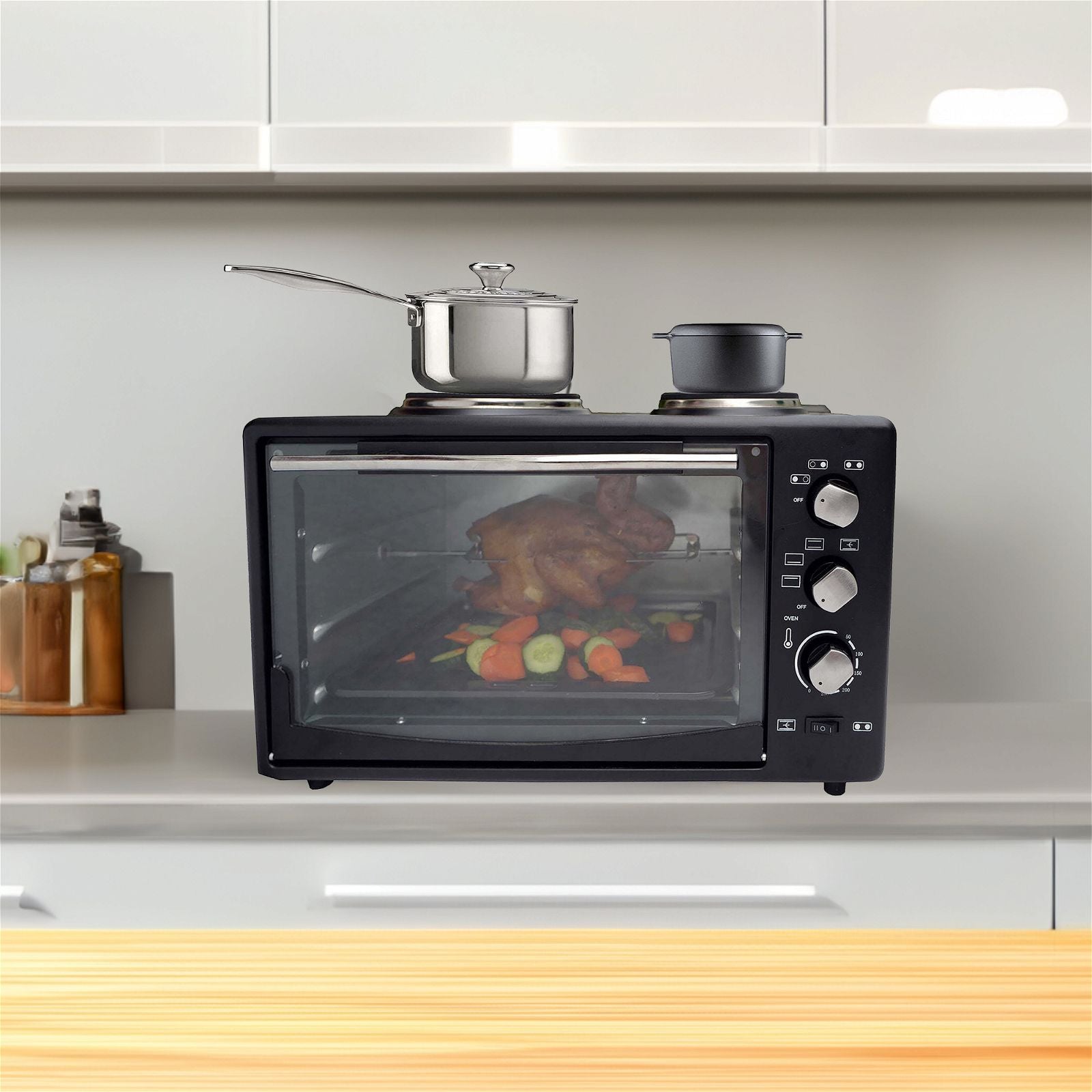 34L Portable Rotisserie Oven with 1700W Power - Perfect for Camping, RV Trips & Small Kitchen Cooking