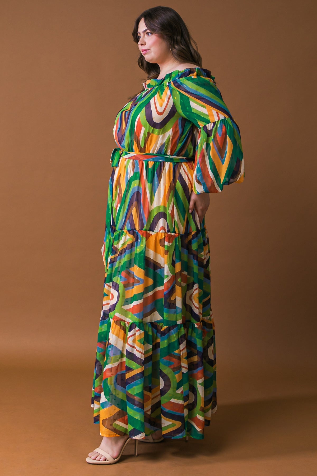 Free Spirit Green & Navy Long Sleeve Maxi Dress - Elegant Boho Style for Women, Perfect for Beach Vacations, Date Nights & Summer Festivals