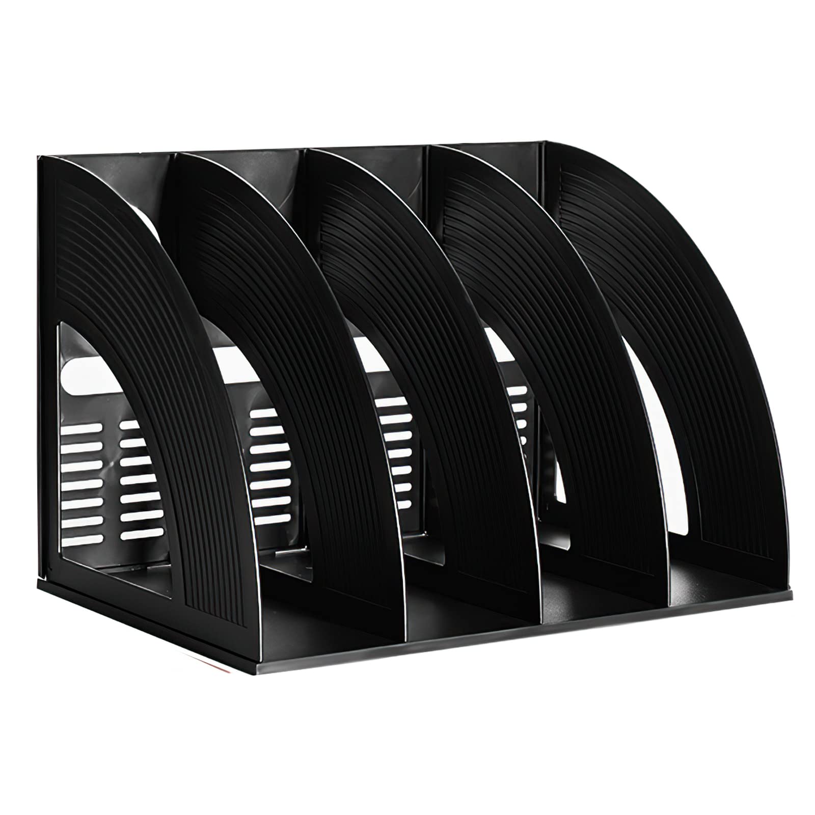 Sturdy Black Plastic Magazine File Holder - 4 Section Vertical PP Folder for Books & Documents | Desktop Organizer for Office, Home & School Organization