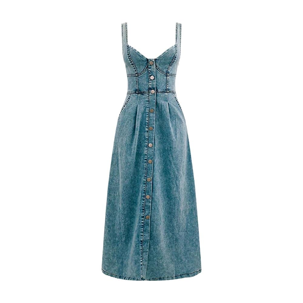 Sumleno Women's Denim Maxi Dress - Button Down Slim Fit Sleeveless A-Line Tank Jean Dress for Summer 2025 | Casual Outing, Beach Cover-Up, Date Night Outfit