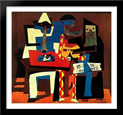 Pablo Picasso Black Wood Framed Print Art - 30x28 Large Wall Decor for Musicians with Masks | Perfect for Living Room, Bedroom & Office Decor