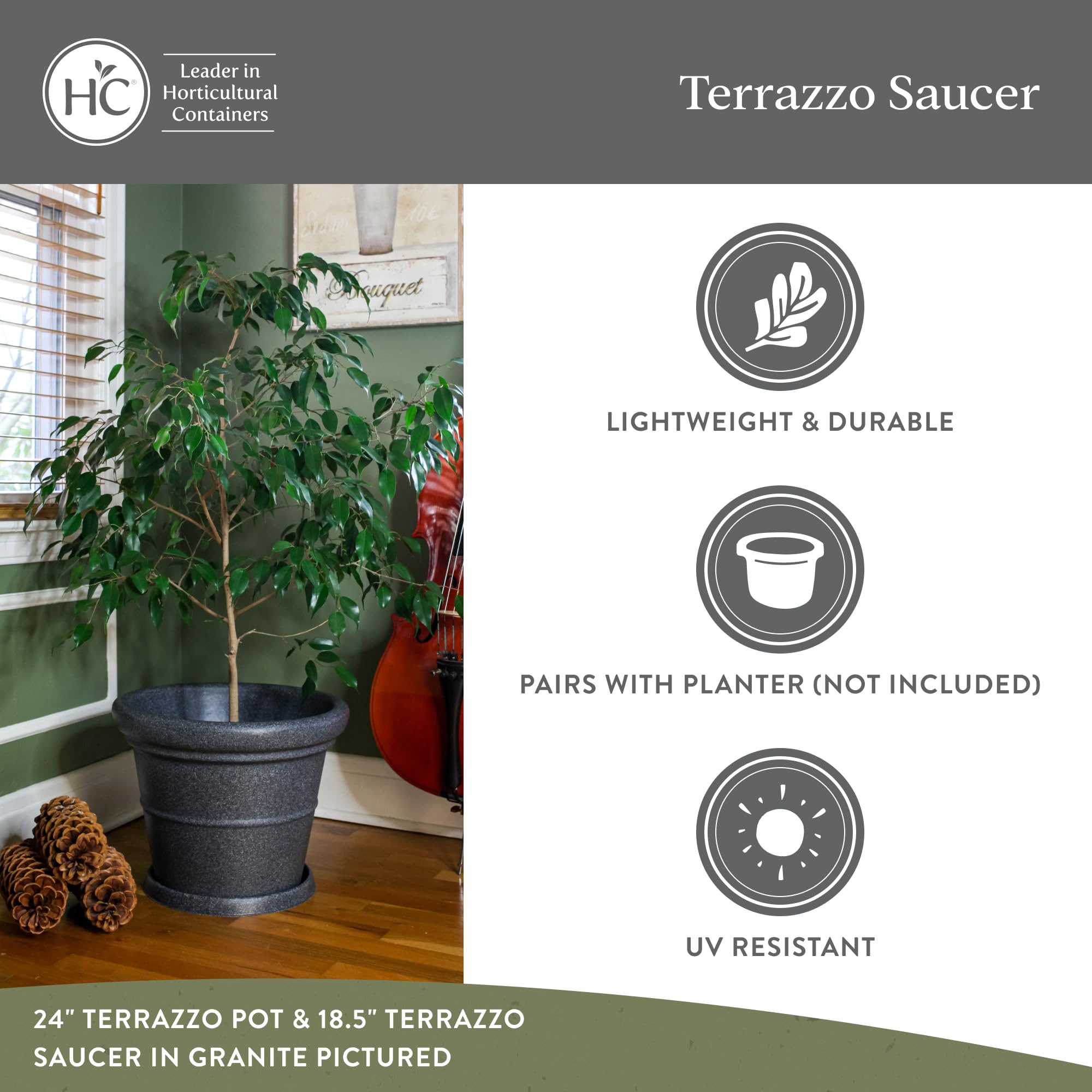 HC Companies Terrazzo Flower Pot Saucers - Heavy-Duty Plastic Plant Saucer for Indoor & Outdoor Use - 23