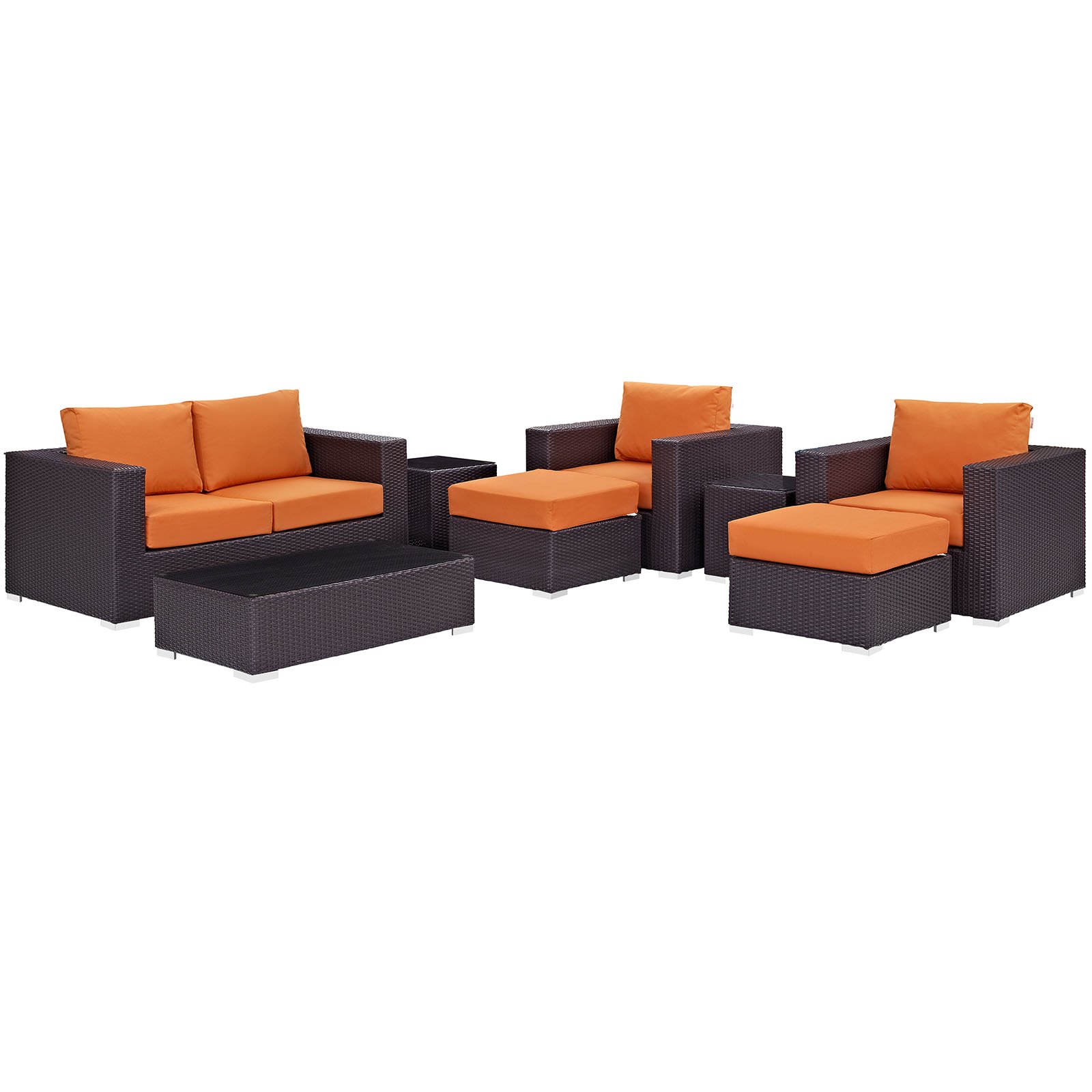 Modway Convene 8-Piece Outdoor Patio Sofa Set - Powder Coated Aluminum Frame in Espresso Orange - Perfect for Backyard, Garden & Poolside Relaxation