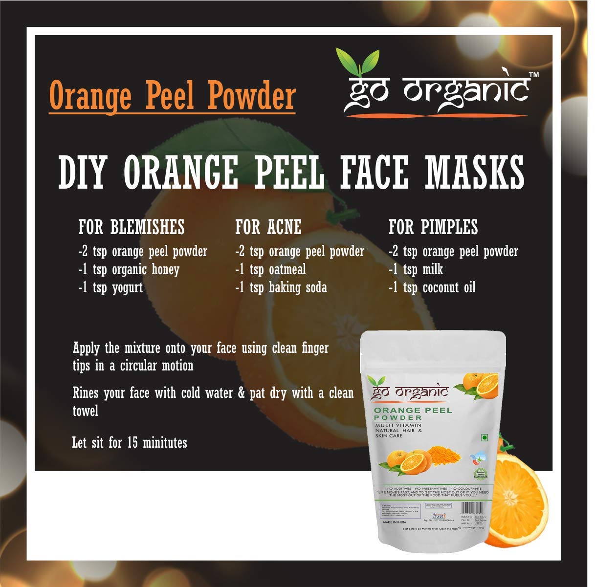 Organic Orange Peel Powder for Hair & Skin Care - 250g | Natural Exfoliant, Brightening & Conditioning for Healthy Hair & Glowing Skin | DIY Beauty, Face Masks & Hair Treatments