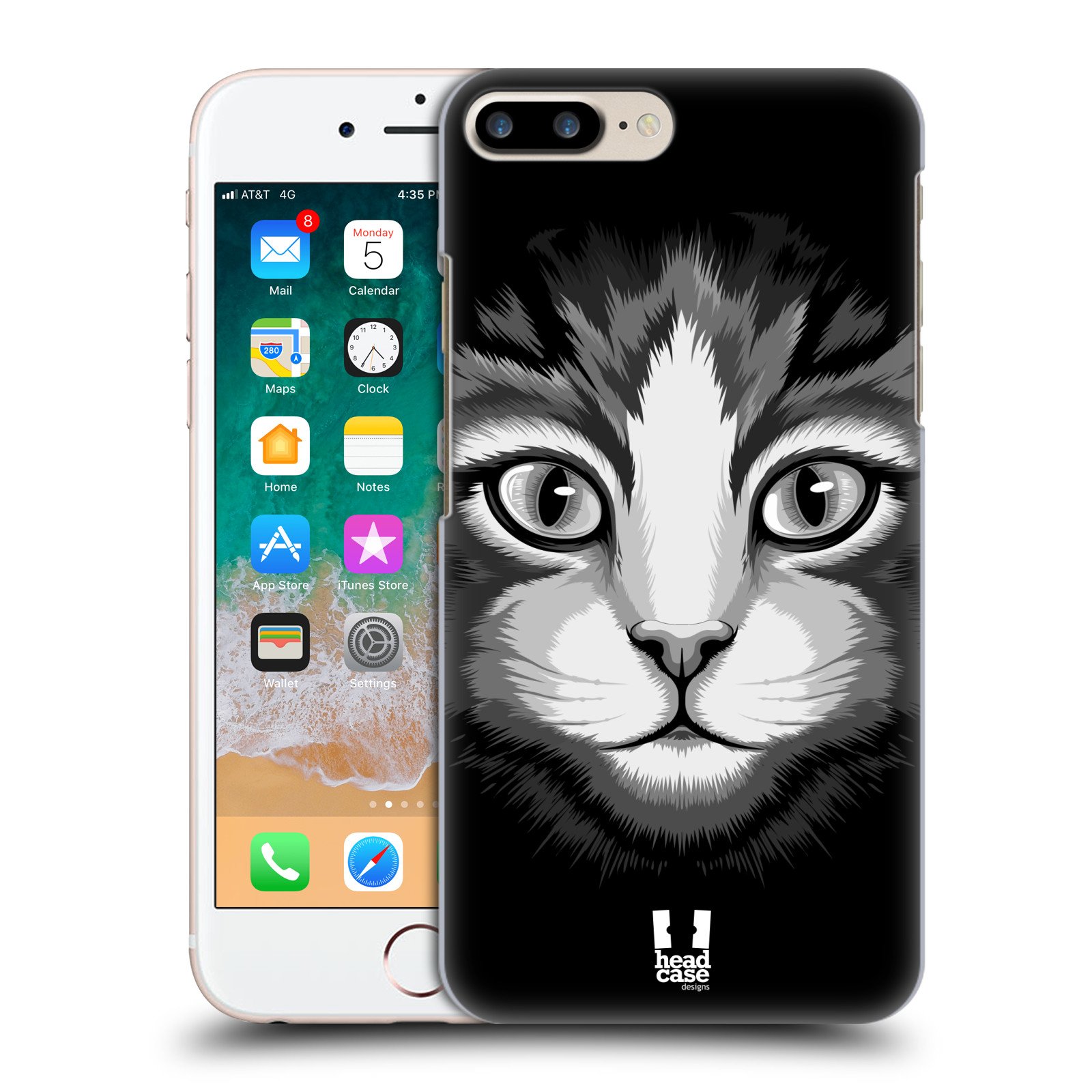 Tabby Cat Big Face Illustrated Hard Back Case Compatible with Apple iPhone 7 Plus/8 Plus - Cute Protective Phone Cover for Cat Lovers, Perfect Gift for Pet Owners