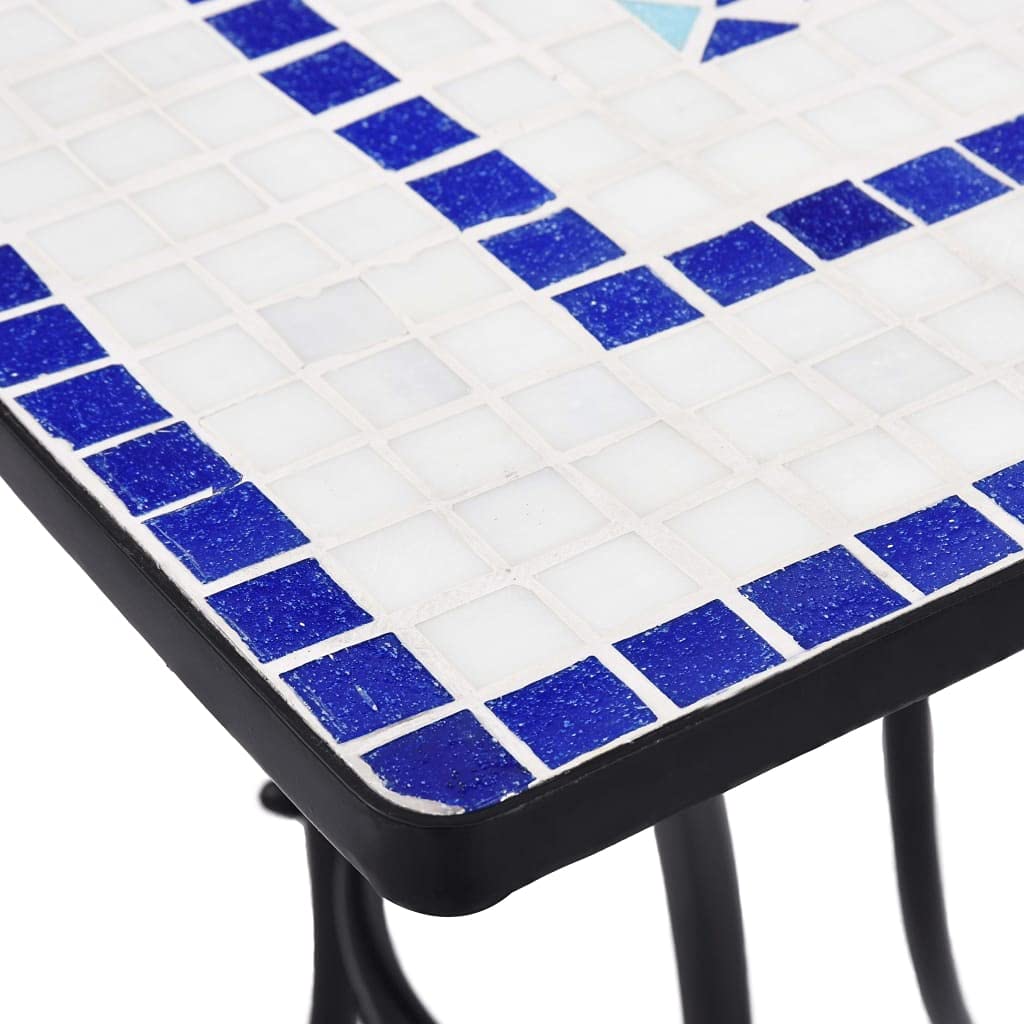 Blue and White Mosaic Outdoor Side Table - 23.6