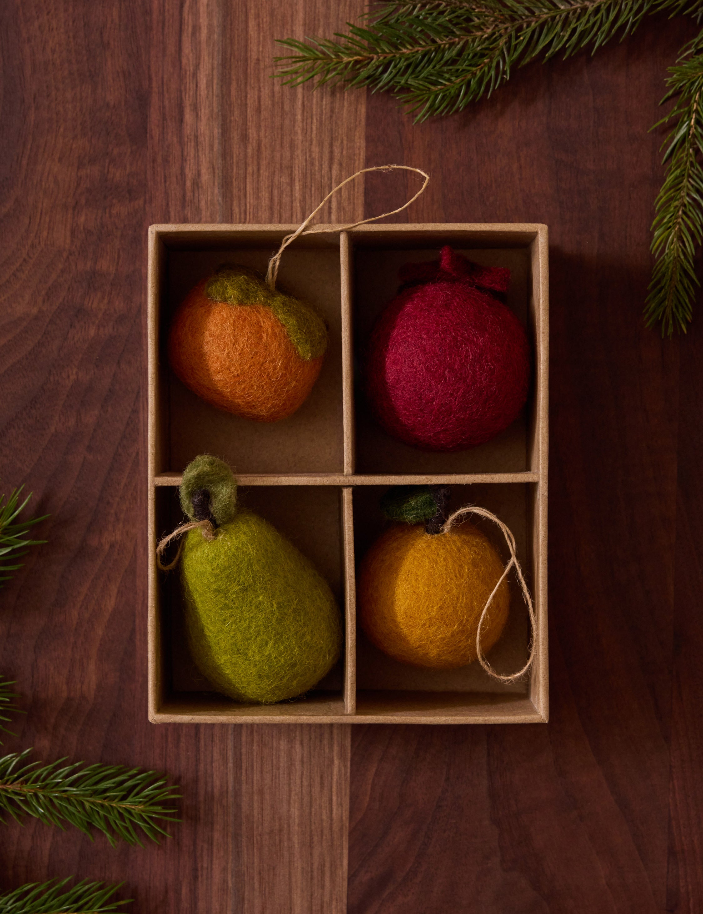 Felt Fruit Ornaments Set of 4 - Handmade Christmas Tree Decorations by Sarah Sherman Samuel | Perfect for Holiday Decor, Gift Giving & DIY Crafts