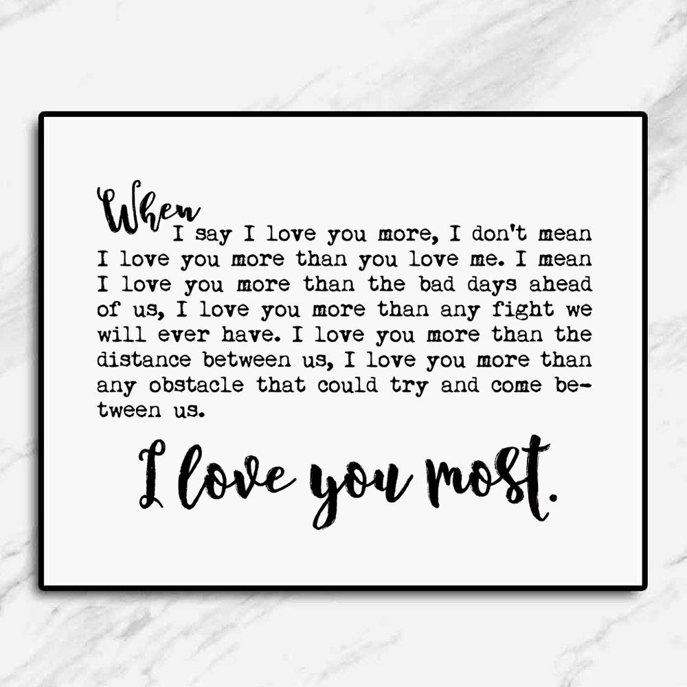 Romantic 'I Love You Most' Wall Art Sign - 11x14 Inch Unframed Home Decor for Bedroom & Living Room - Perfect for Couples, Anniversaries & Valentine's Day Gifts