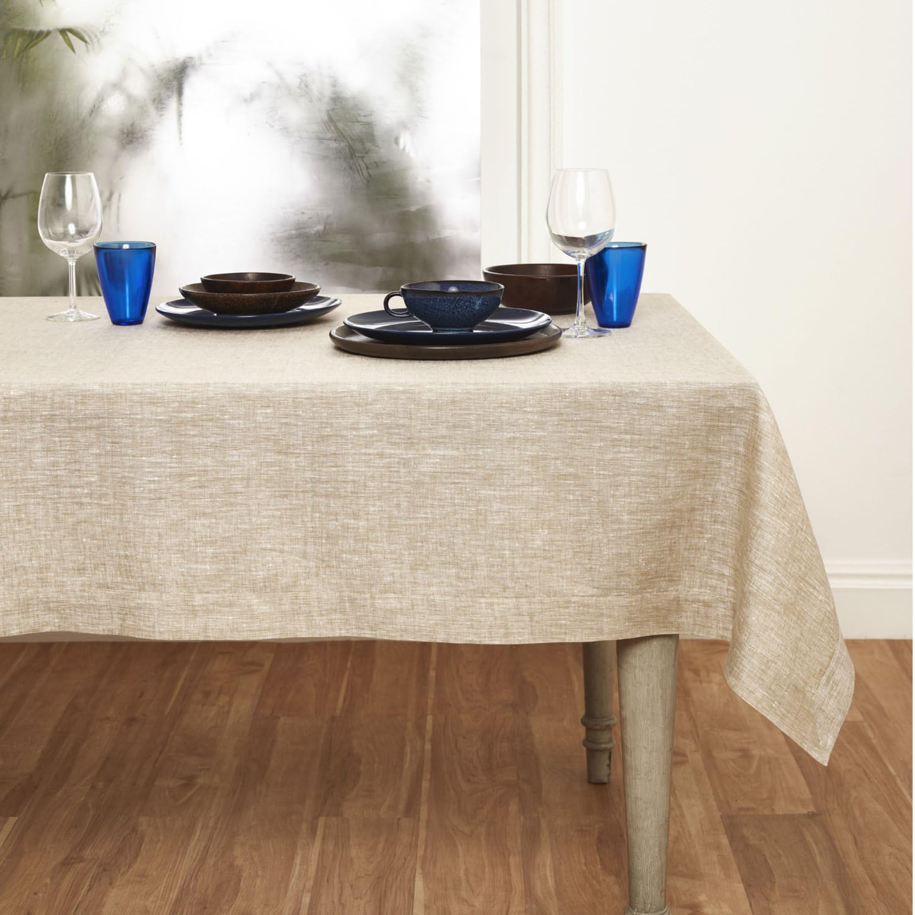 Premium 100% Pure Linen Tablecloth 60x120 Inches - Champagne Beige Rectangle Table Cover for Dining Room Decor - Machine Washable Linen Fabric for Spring, Easter, Mother's Day & Wedding Party Decorations