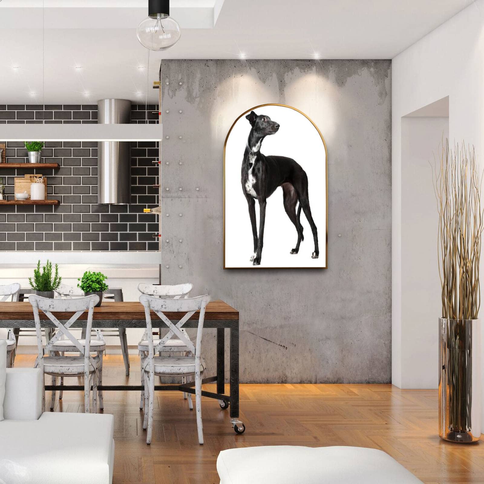 Large Framed Canvas Wall Art - Minimalist Whippet Dog Painting for Living Room, Bedroom & Office Decor | Modern Aesthetic Home Artwork Prints | Perfect for Pet Lovers & Contemporary Interior Design