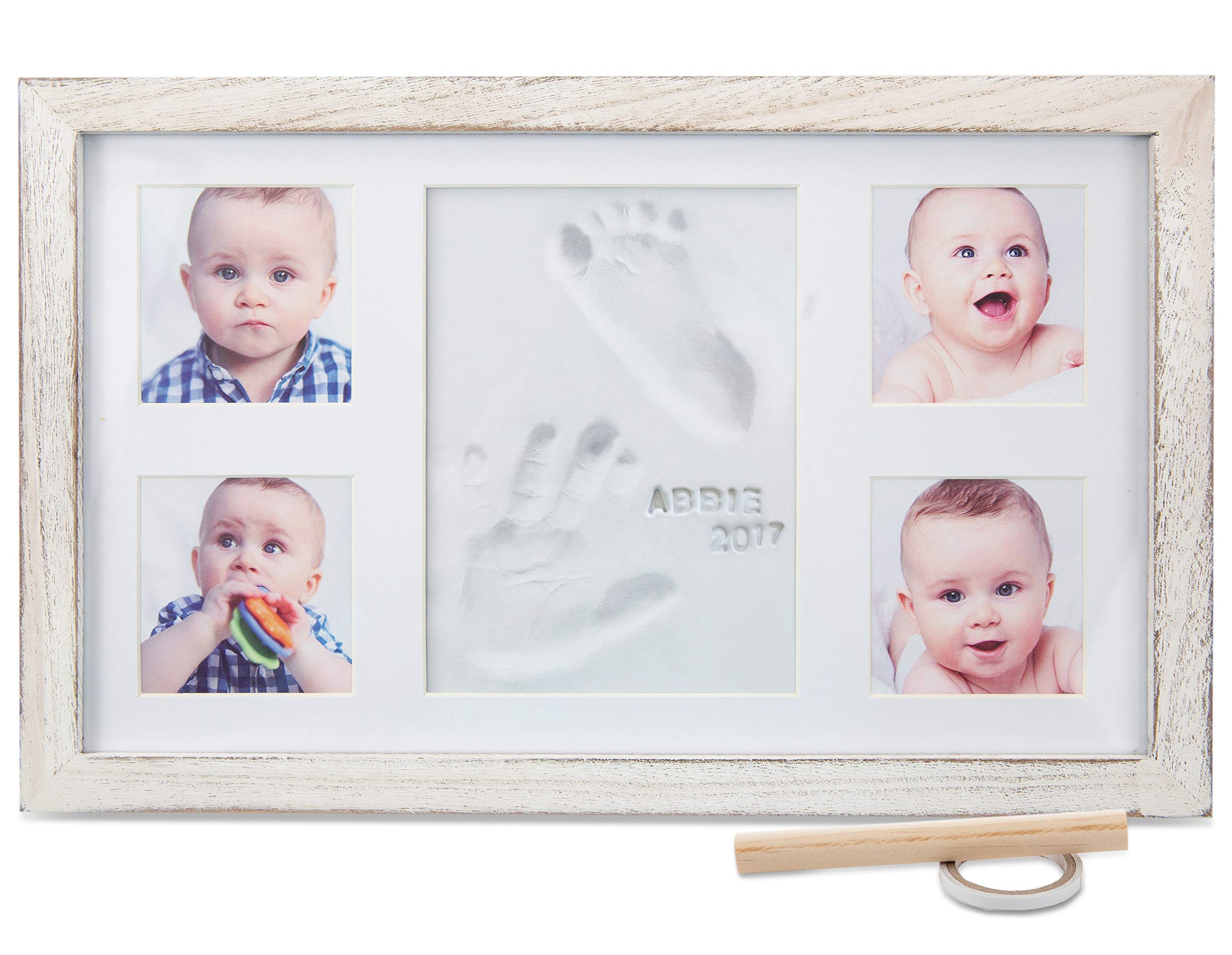 Little Hippo Baby Handprint and Footprint Kit | Rustic White Keepsake Frame for Newborns | DIY Baby Memory Craft for First Birthday, Christening, Nursery Decor (Large)