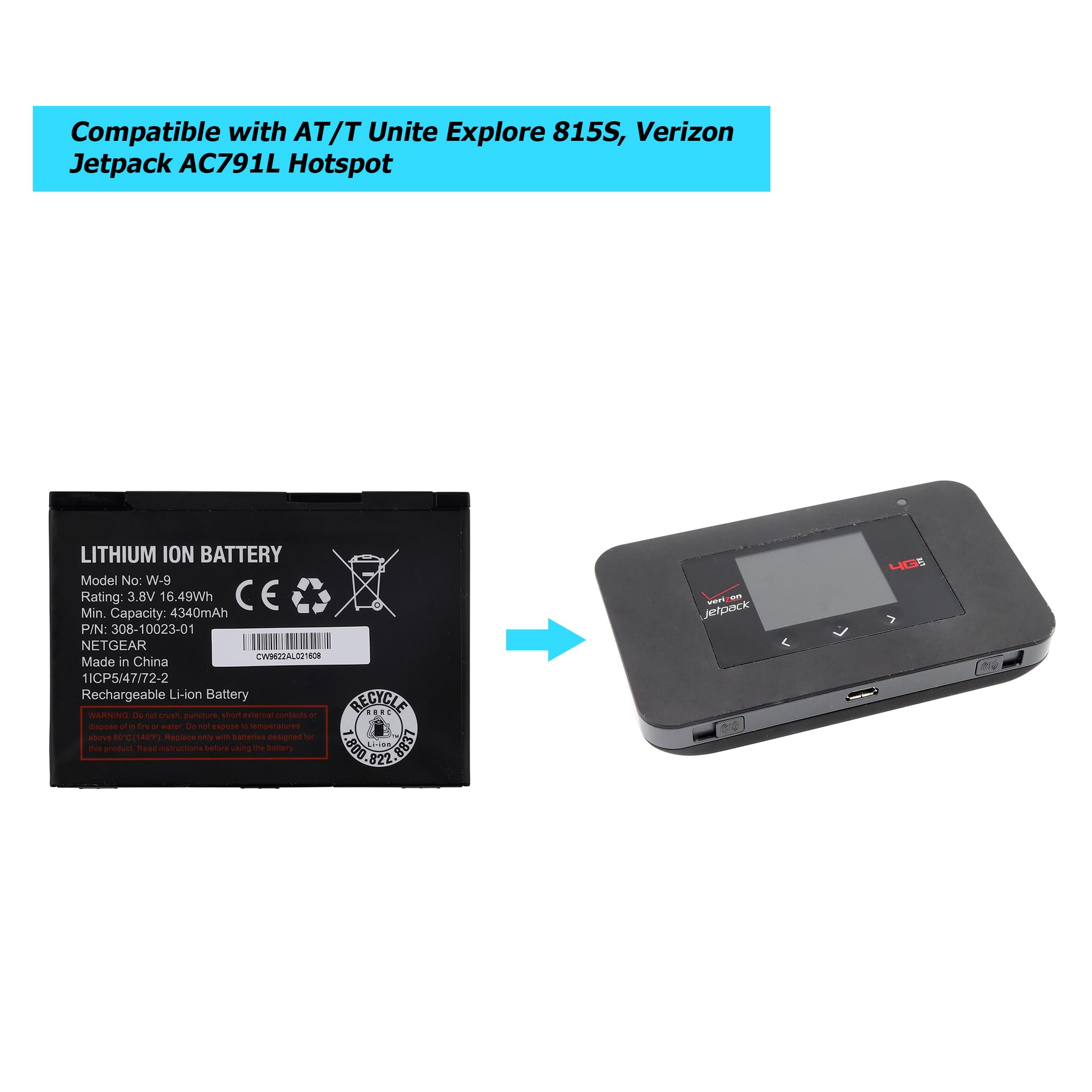Replacement Battery for Netgear Verizon Jetpack W-9 W9 AC791L AC815 AT&T Unite Explore Mobile WiFi Hotspot - Includes Specialized Toolkit - Perfect for Travel, Business & Remote Work Connectivity