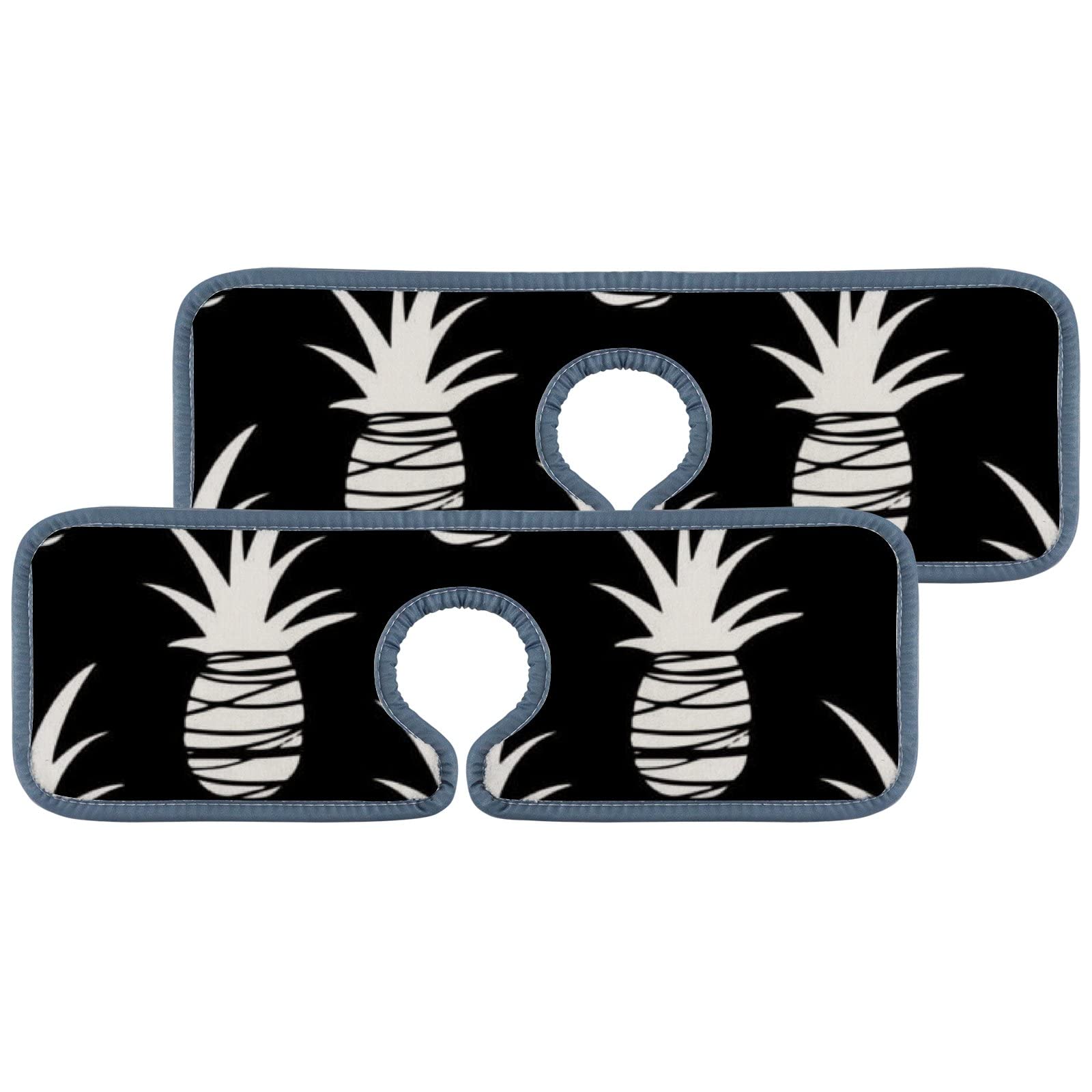 3-Pack Black & White Pineapple Design Absorbent Faucet Drying Mats - Non-Slip Kitchen Sink Cover, Bathroom Counter Protector & RV Sink Pad - Water Splash Guard & Drip Catcher for Stylish Home Decor