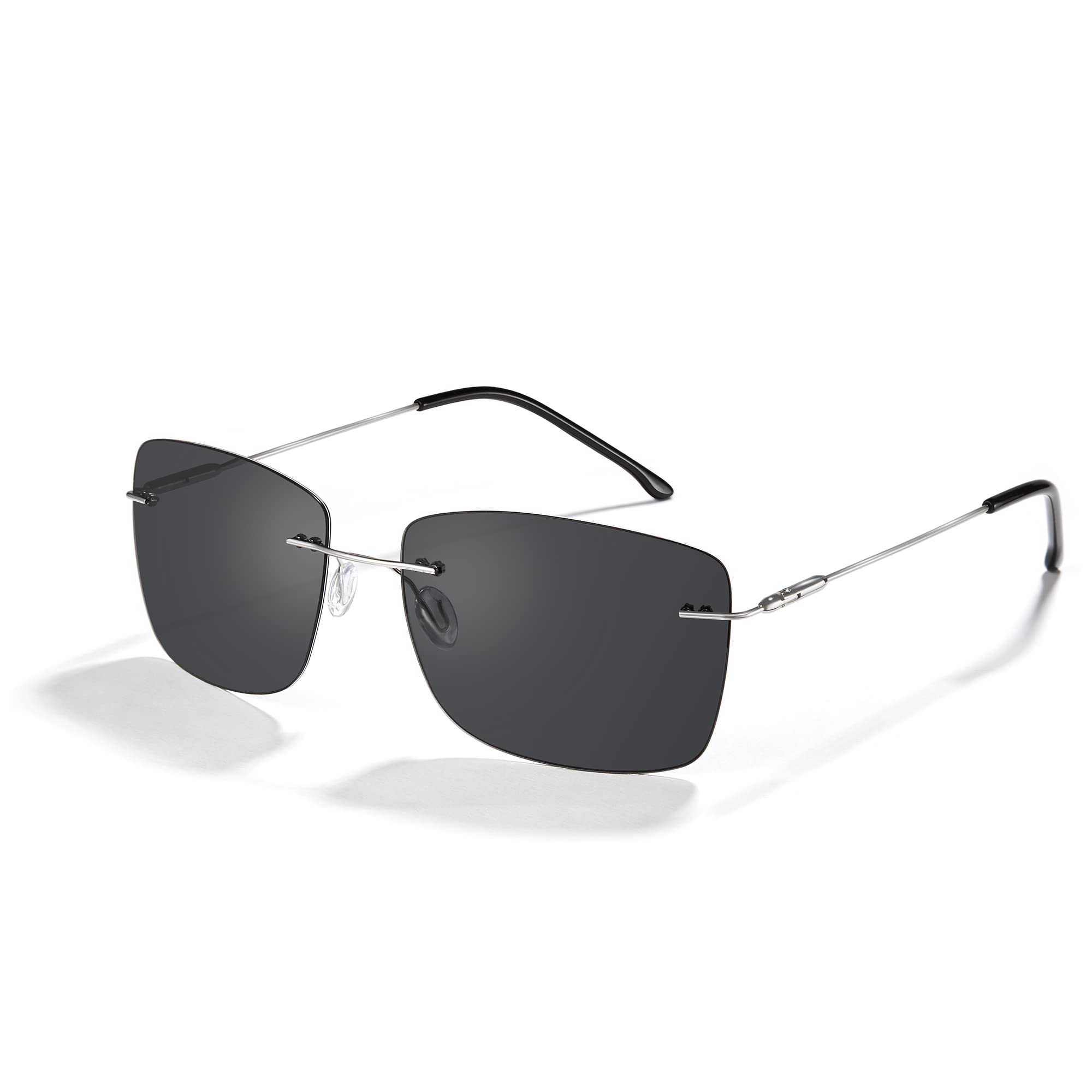 Cyxus Polarized Rimless Square Sunglasses for Men - UV Protection, Ultralight Metal Frame, Rectangle Design | Perfect for Driving, Outdoor Sports & Fashion Accessories