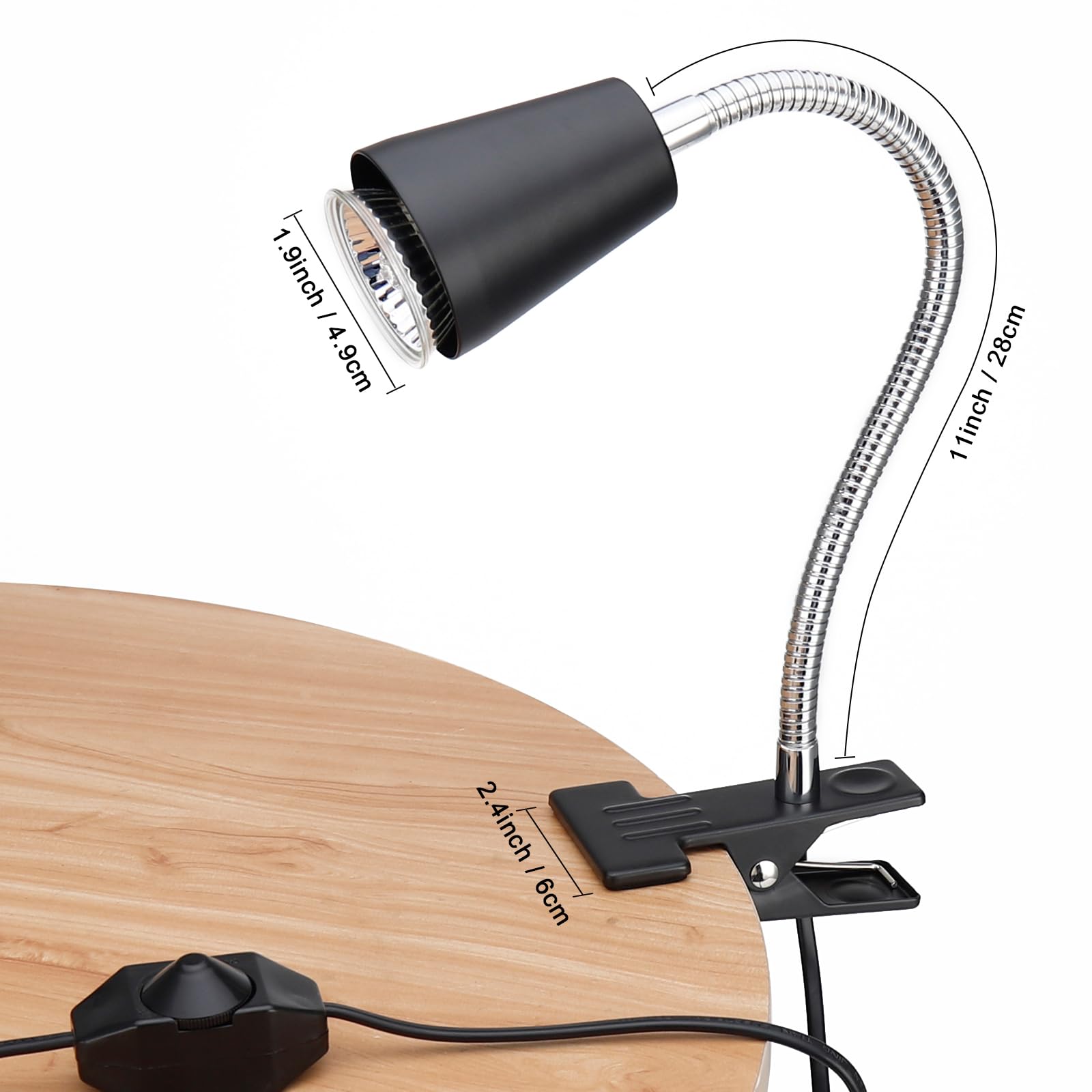 Reptile Heat Lamp with Clamp - UVA/UVB Basking Light for Bearded Dragons, Turtles, Snakes & Lizards | 360° Rotatable Clip & 2 Heat Bulbs Included | Ideal for Terrariums, Vivariums & Reptile Habitats