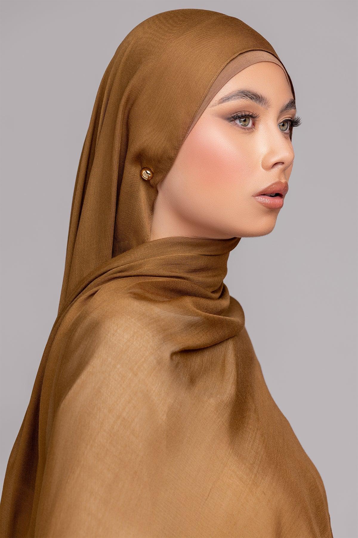 Modal Matching Hijab Set - Coffee Bean Color - Soft & Breathable Muslim Scarf for Women - Perfect for Daily Wear, Prayer, and Special Occasions