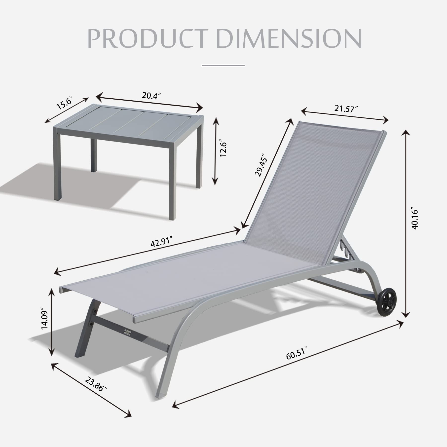 **Domi 3-Piece Outdoor Chaise Lounge Set with Wheels - Adjustable 5-Position Poolside Chairs for Patio, Beach, Yard & Deck - Grey - Perfect for Relaxing by the Pool, Sunbathing or Backyard Lounging**