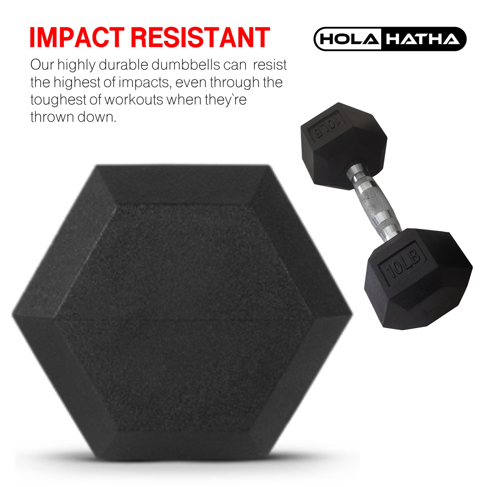 HolaHatha Hexagonal Dumbbell Set with Storage Rack - Free Weight Hand Weights for Home Gym, Strength Training & Fitness Workouts