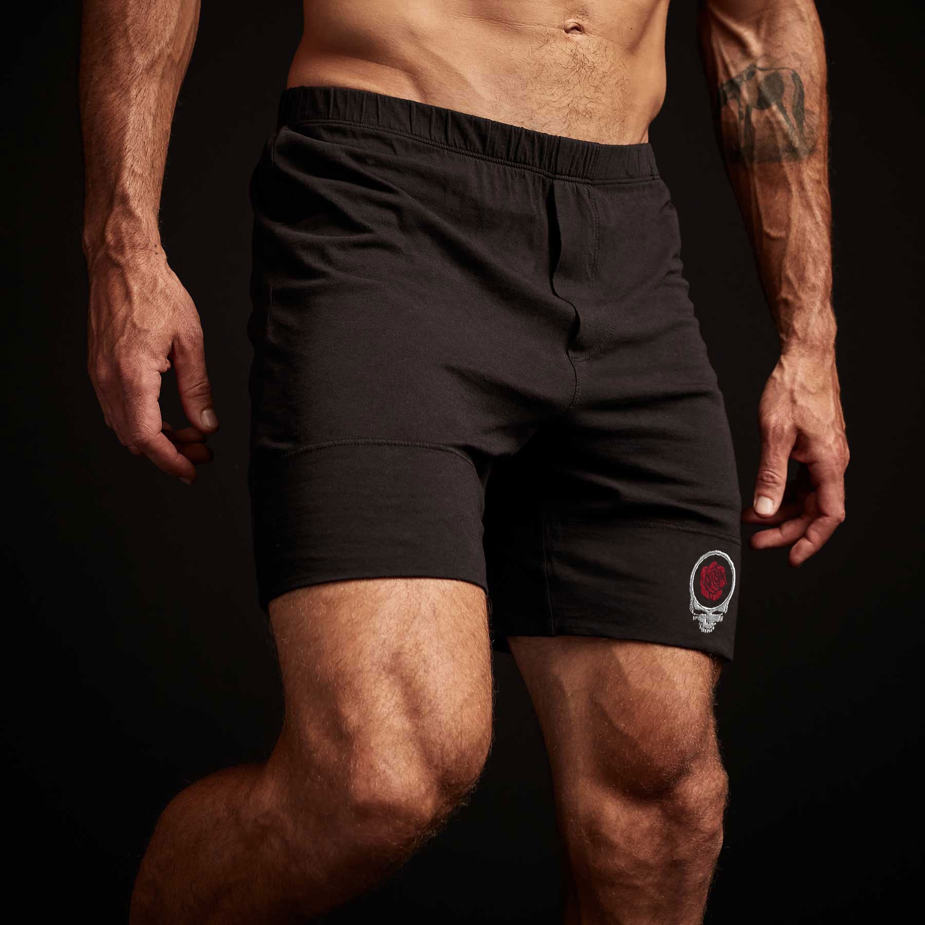 Grateful Dead Rose Boxer Shorts - Black/Red Cotton Underwear for Men | Comfortable Lounge & Sleepwear
