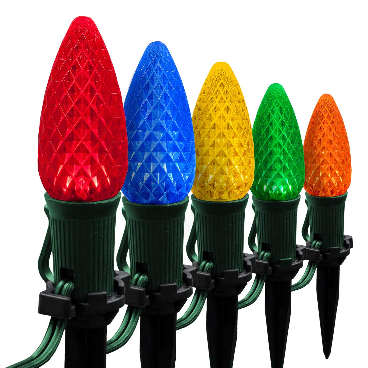 OptiCore LED Multicolor Christmas Pathway Lights - Outdoor C9 String Lights with 4.5
