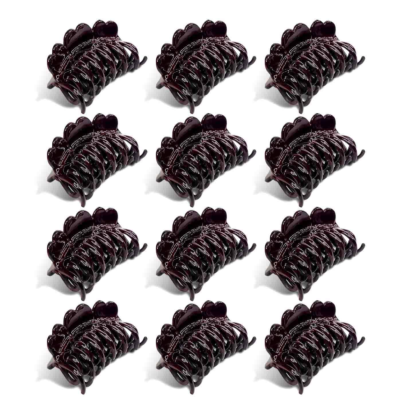 Uniqon Glossy Wooden Hair Clips for Women & Girls - 12 Pack Brown Small Claw Clutchers - Strong Hold Fashion Hair Accessories for Everyday Use, Work, School & Parties