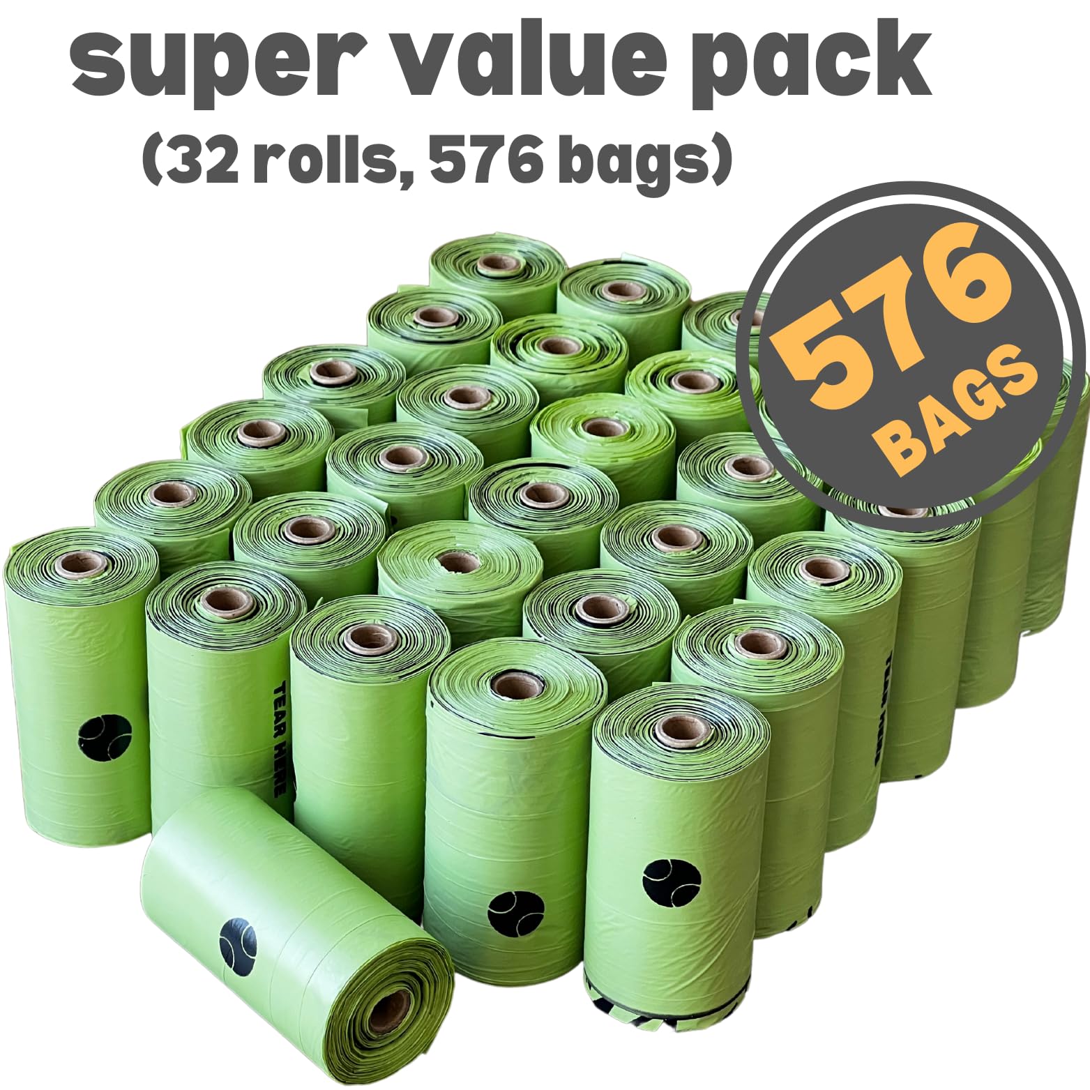 Eco-Friendly Biodegradable Dog Poop Bags with Dispenser - 576 Bags (32 Refill Rolls) | Unscented Pet Waste Bags for Dogs & Cats | Perfect for Park Walks, Backyard Cleanup & Travel