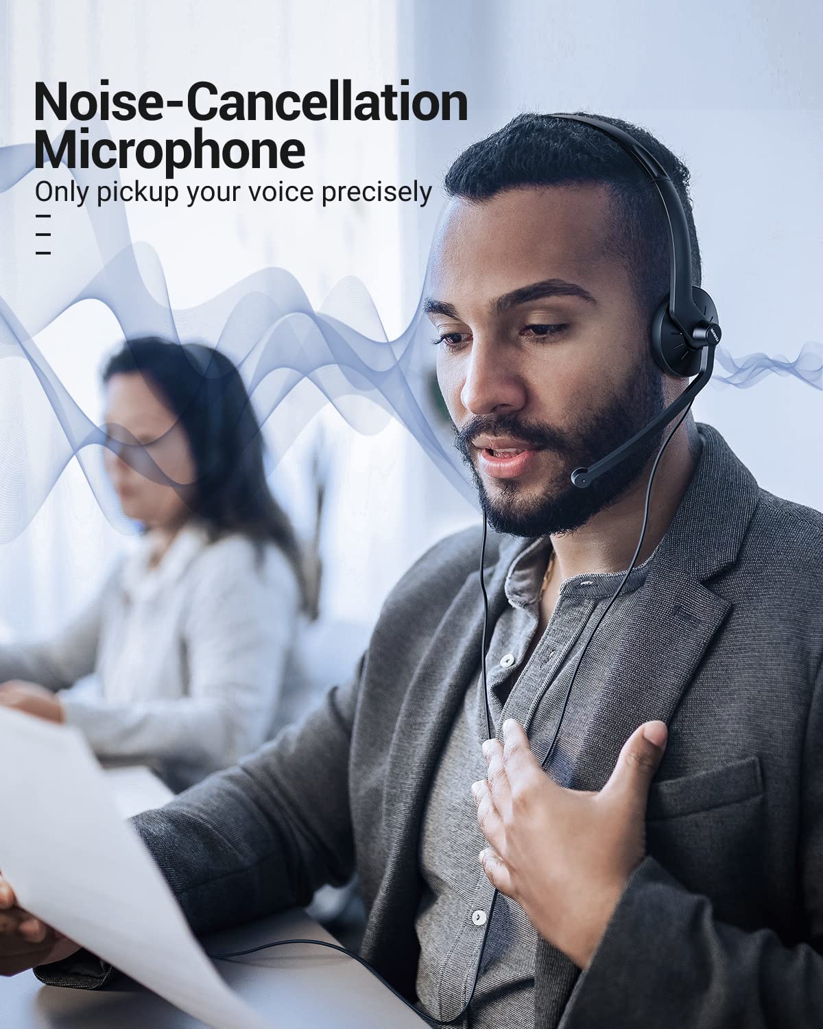 Noise Cancelling Wired Headphones with Mic - 3.5mm On-Ear Computer Headset for PC, Laptop, Home Office, Online Classes, Skype & Zoom Meetings | Lightweight & Comfortable for Gaming, Work & Remote Learning