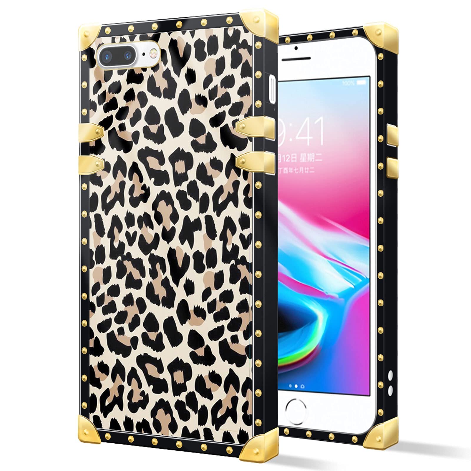 DAIZAG iPhone 8 Plus Case & iPhone 7 Plus Case 5.5 Inch - Luxury Brown Leopard Print, Soft TPU Shockproof Protective Cover with Metal Decoration for Women | Perfect for Work, Travel & Everyday Use