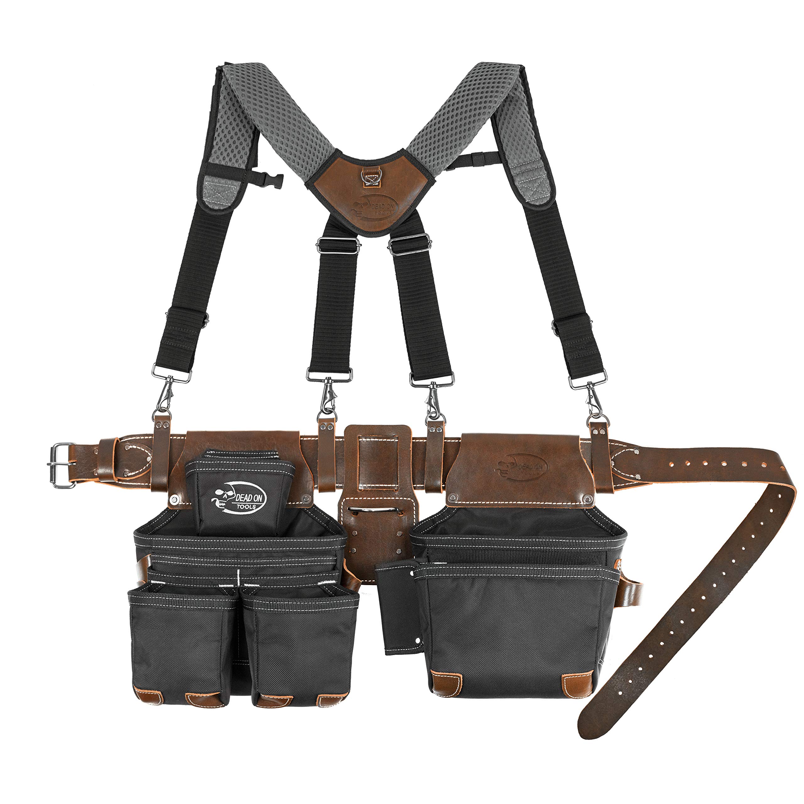 Dead On Tools DO-HSR Leather Hybrid Tool Belt with Suspender - Heavy Duty Construction Work Belt for Carpenters, Electricians & Contractors - Comfortable & Adjustable for All-Day Use on Job Sites