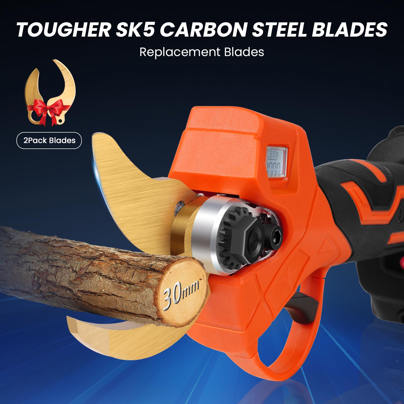 HARDELL 21V Cordless Electric Pruning Shears with LCD Display - Brushless Motor Tree Branch Cutter with 2 Rechargeable Batteries & Replacement Blade - Perfect for Gardening, Landscaping, and Tree Trimming