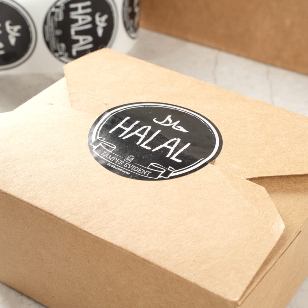 Restaurantware Label Tek 2 Inch Tamper-Evident Stickers for Halal Food - 500 Rolled Tamper Seal Stickers with Chalkboard Design, Black with White Font - Ideal for Safe Food Delivery, Takeout Containers & Plastic To-Go Packaging